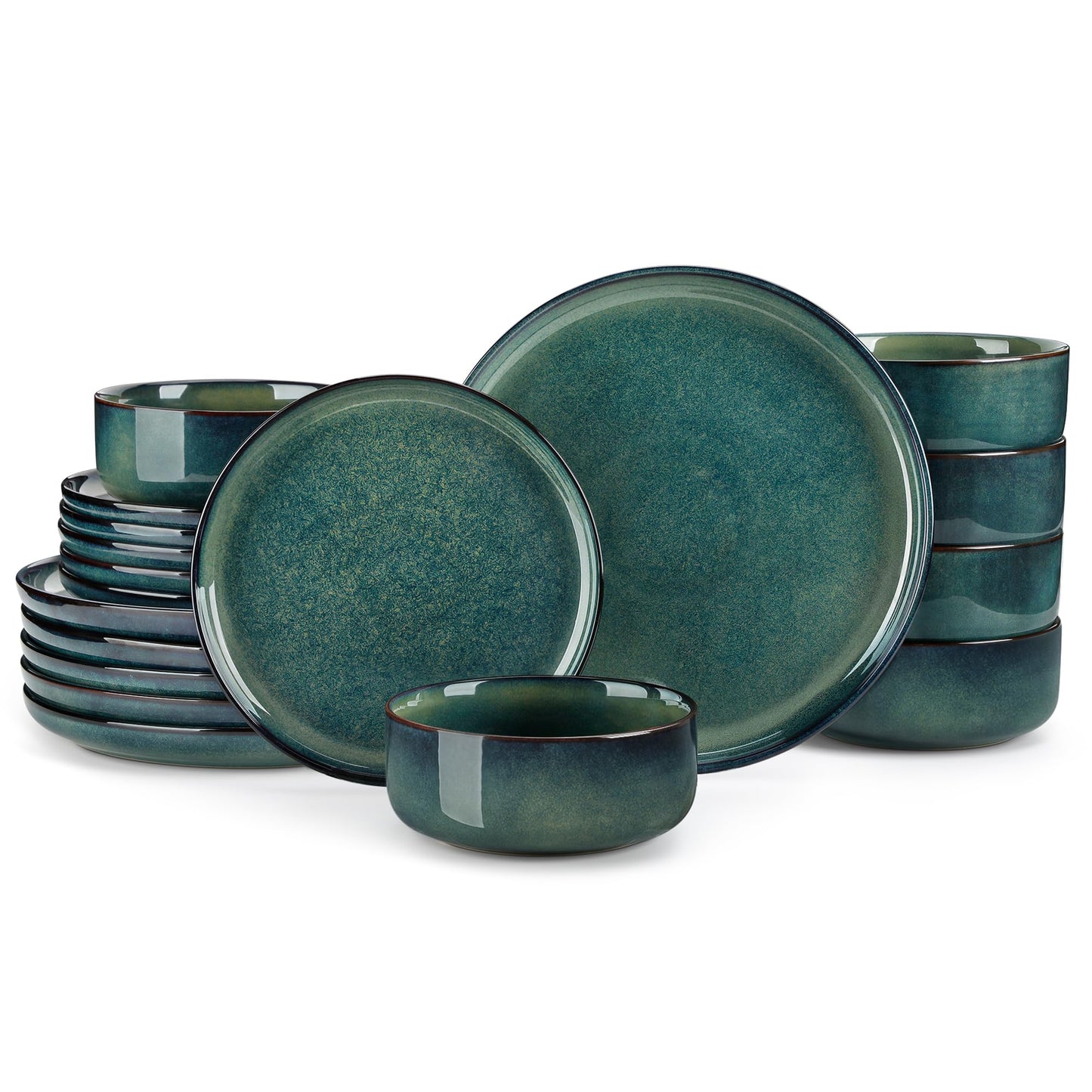 vancasso Starry 12 Pieces Dinnerware Sets for 4, Green Reactive Glaze Dishes Sets, Ceramic Plates and Bowls Set, Dinner Salad Dessert Plates, and Cereal Bowls Set, Dishwasher and Microwave Safe