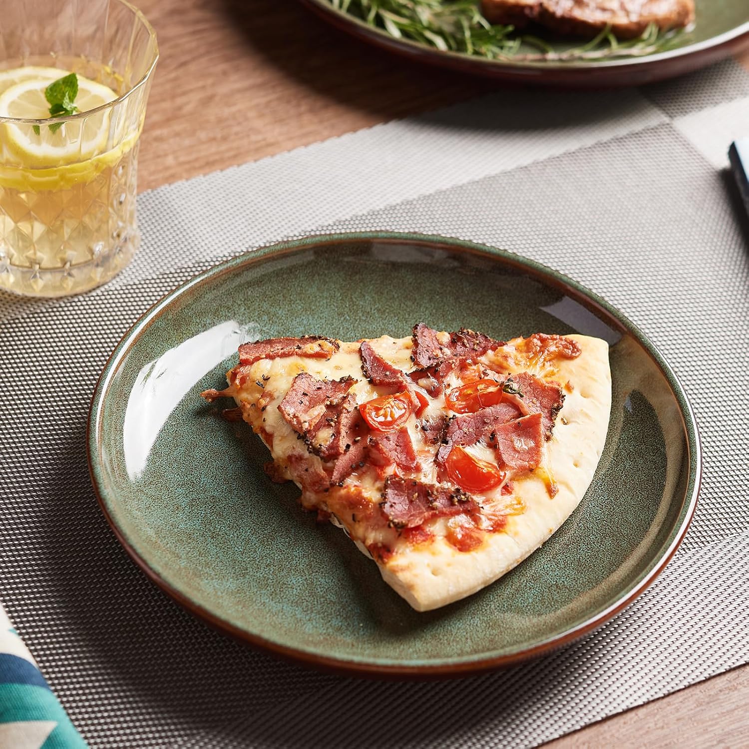 Stoneware Dinnerware Sets Service for 4, 12 pcs Reactive Glaze Plates and Bowls Sets, Handmade Ceramic Dish Set, Highly Chip and Crack Resistant Modern Plate Set, Brown Green