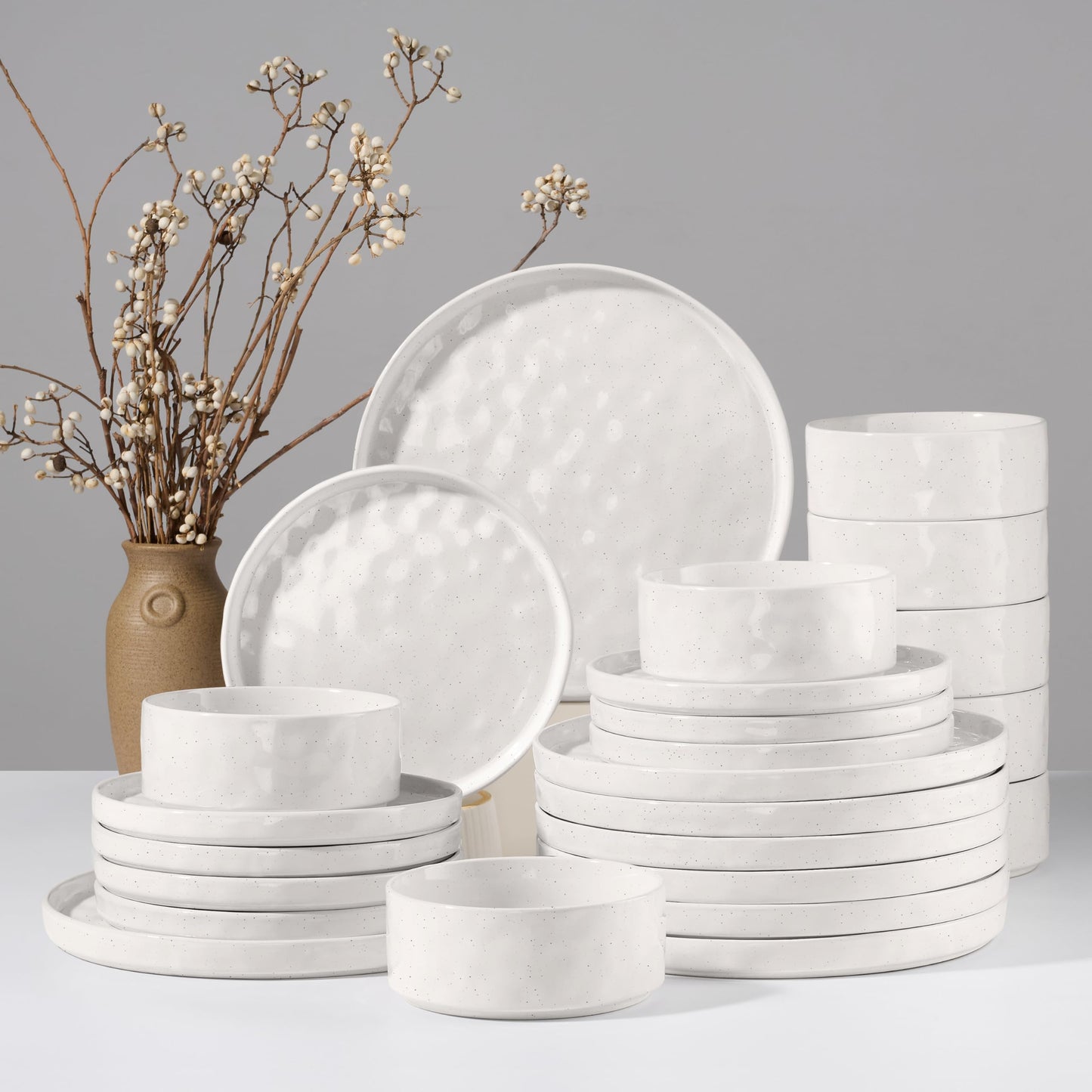 HaWare Dinnerware Sets, 12-Piece Plates and Bowls Set, Stoneware Dish Set for 4, Ceramic Dinnerware for Home Restaurant, Chip and Scratch Resistant, Microwave and Dishwasher Safe, Speckled White
