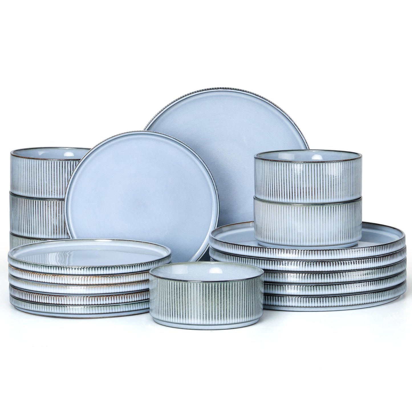 E-far 12-Piece Plates and Bowls Sets, Stoneware Dinnerware Dishes Sets for 4, Kitchen Modern Dining Dishware, Chip & Scratch Resistant, Microwave & Dishwasher Safe, Creamy Beige