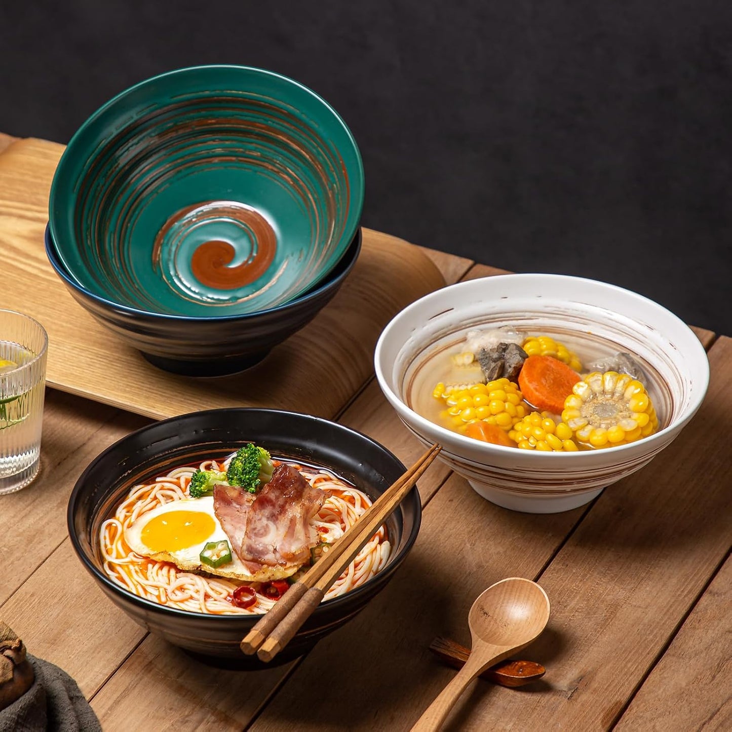 YUN TAO Ceramic Ramen Bowls Set of 4, 35 oz Large Japanese Style Serving Bowls for Salad,Udon, Soba, Pho Pasta, Asian Soup Noodle,Suitable as Housewarming Gifts
