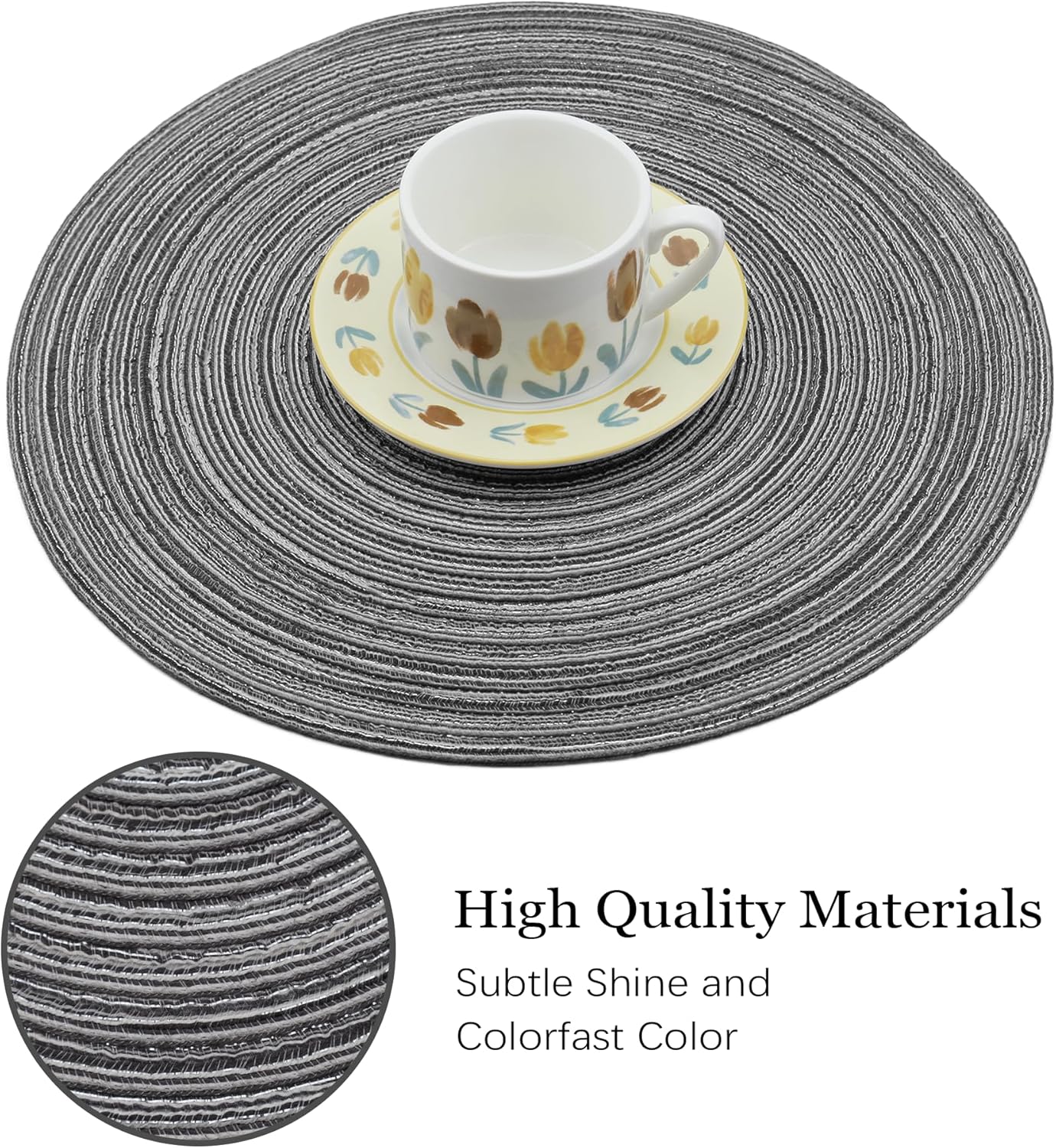 Braided Round Placemats Set of 6, Woven Washable Non-Slip Table Mats for Kitchen Dining, 15 Inch, Heat Resistant - Natural Fabric Indoor Outdoor Place Mats(Beige)