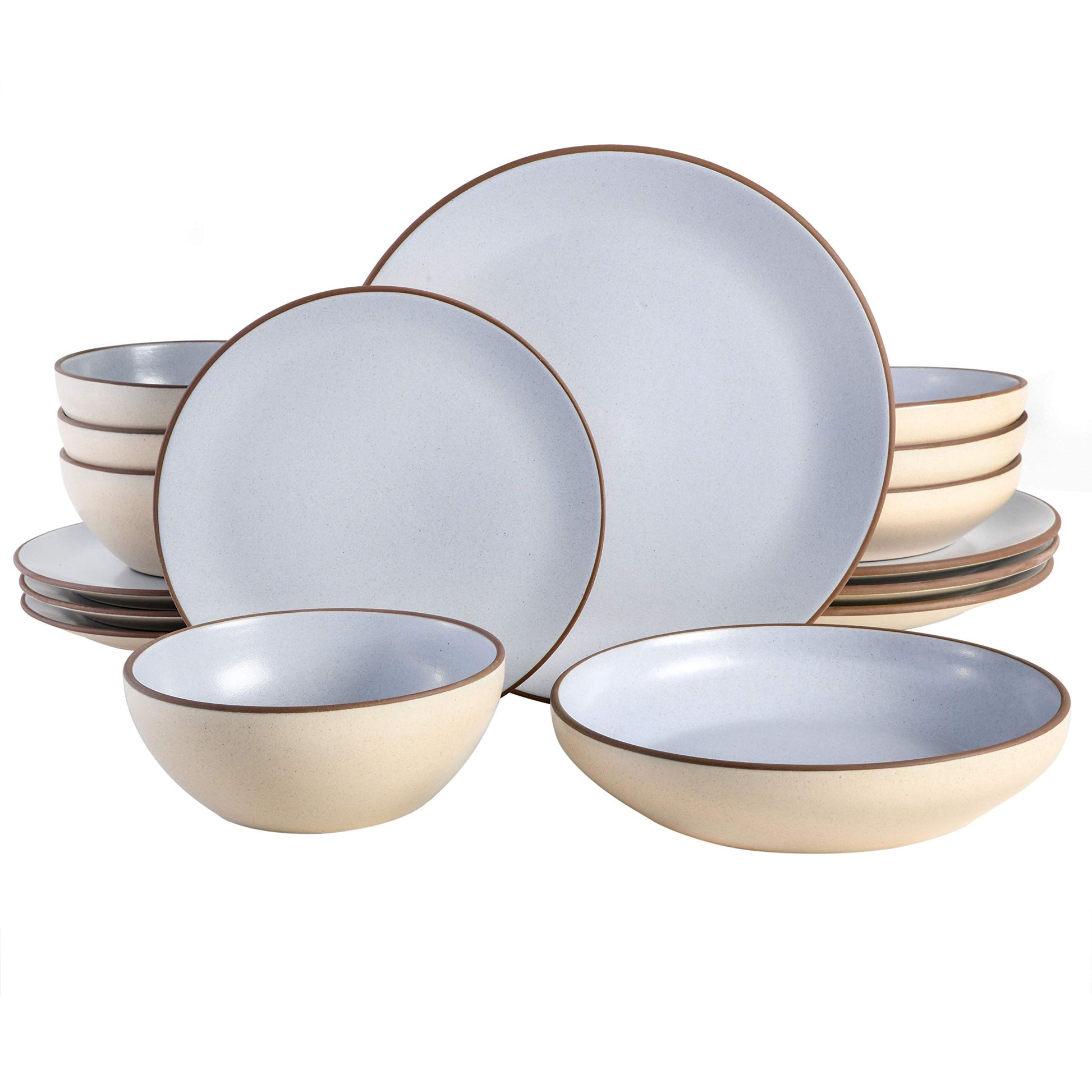 Gibson Elite Kings Road Double Plates and Bowl Organic Round Porcelain Dinnerware Set - Matte Black w/Gold Rim