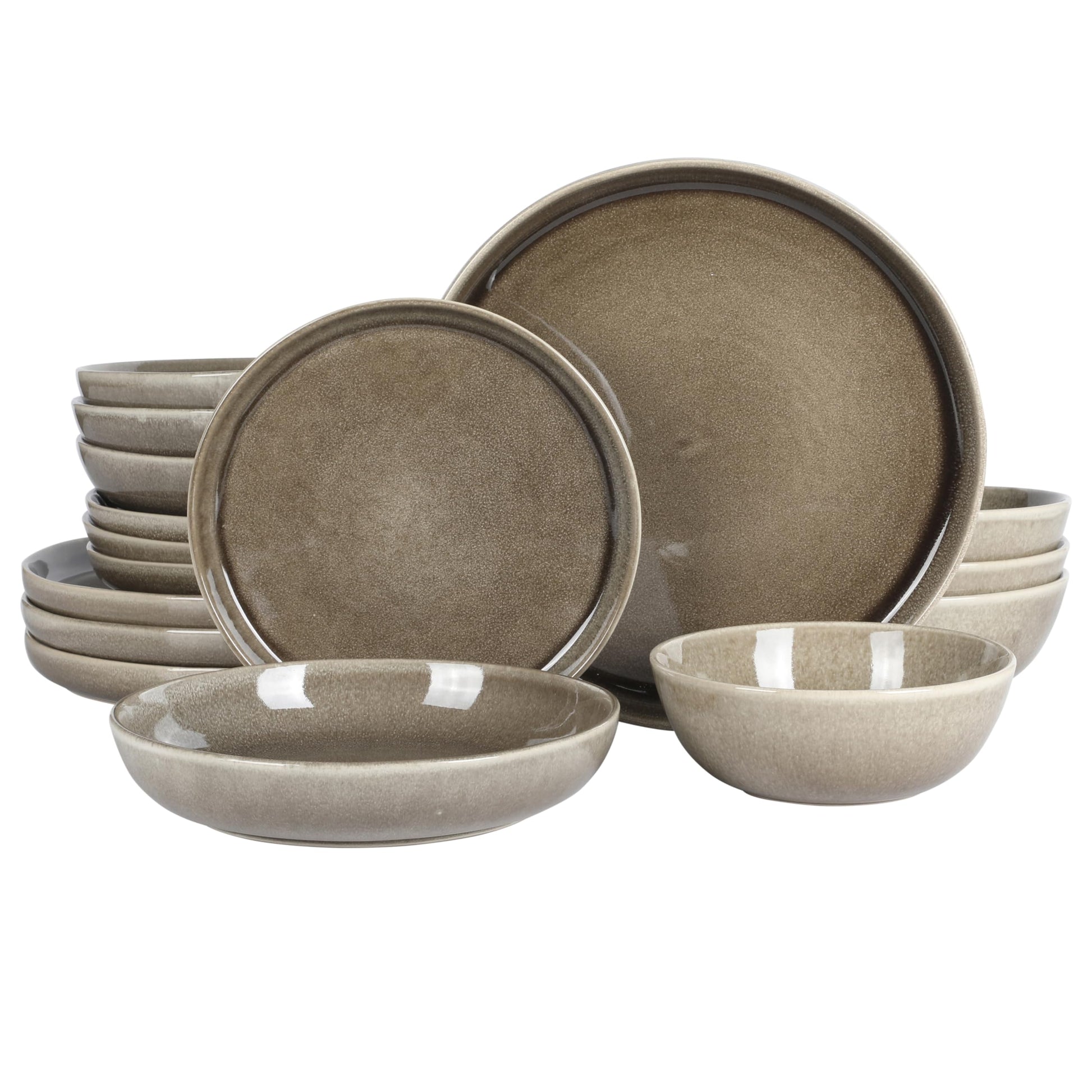 Gibson Elite Kings Road Double Plates and Bowl Organic Round Porcelain Dinnerware Set - Matte Black w/Gold Rim
