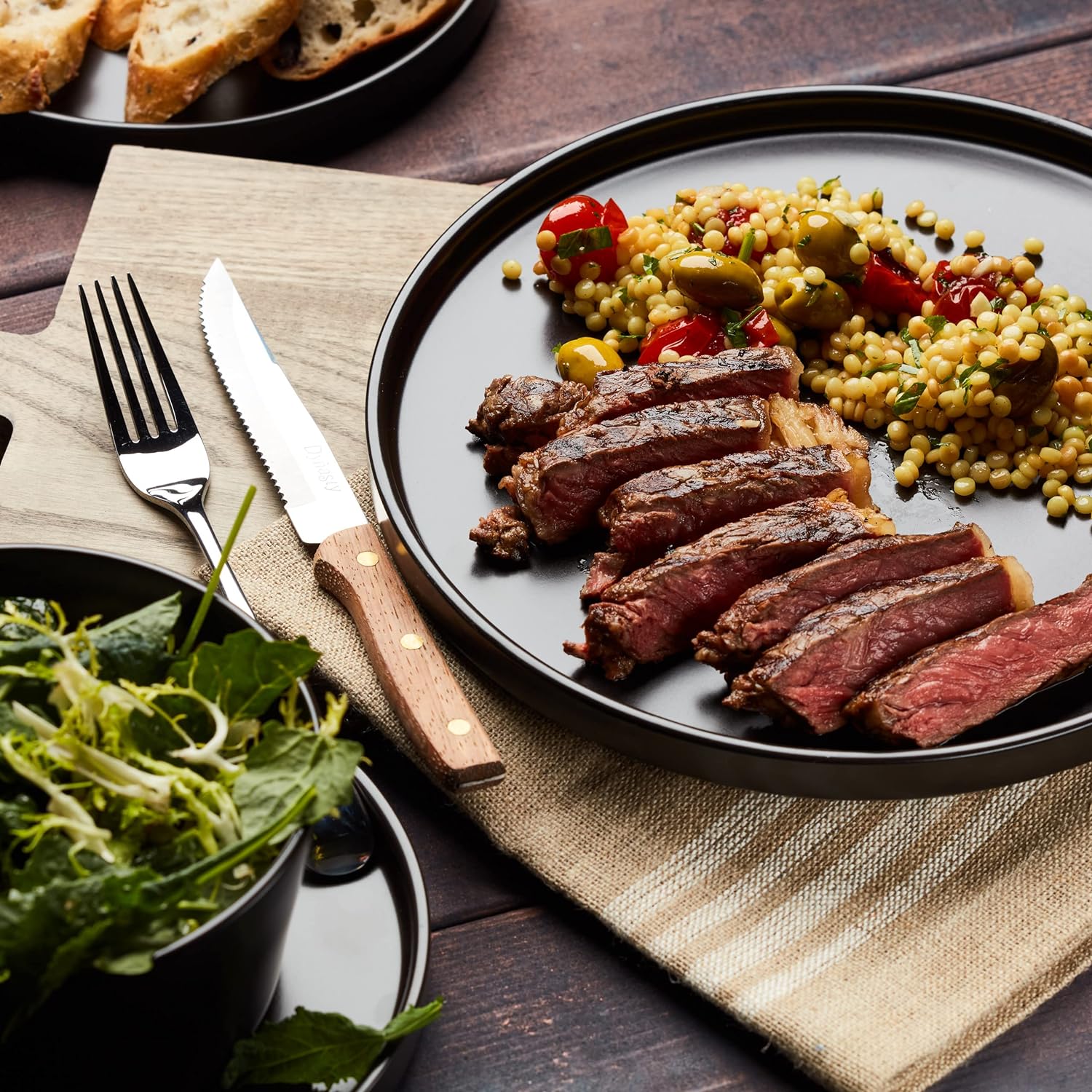 Stone Lain Celina Stoneware 16 Piece Dinnerware Set, Plates and Bowls, Black Matte Dish, Service for 4 – Minimalist Round Style, Microwave & Dishwasher Safe