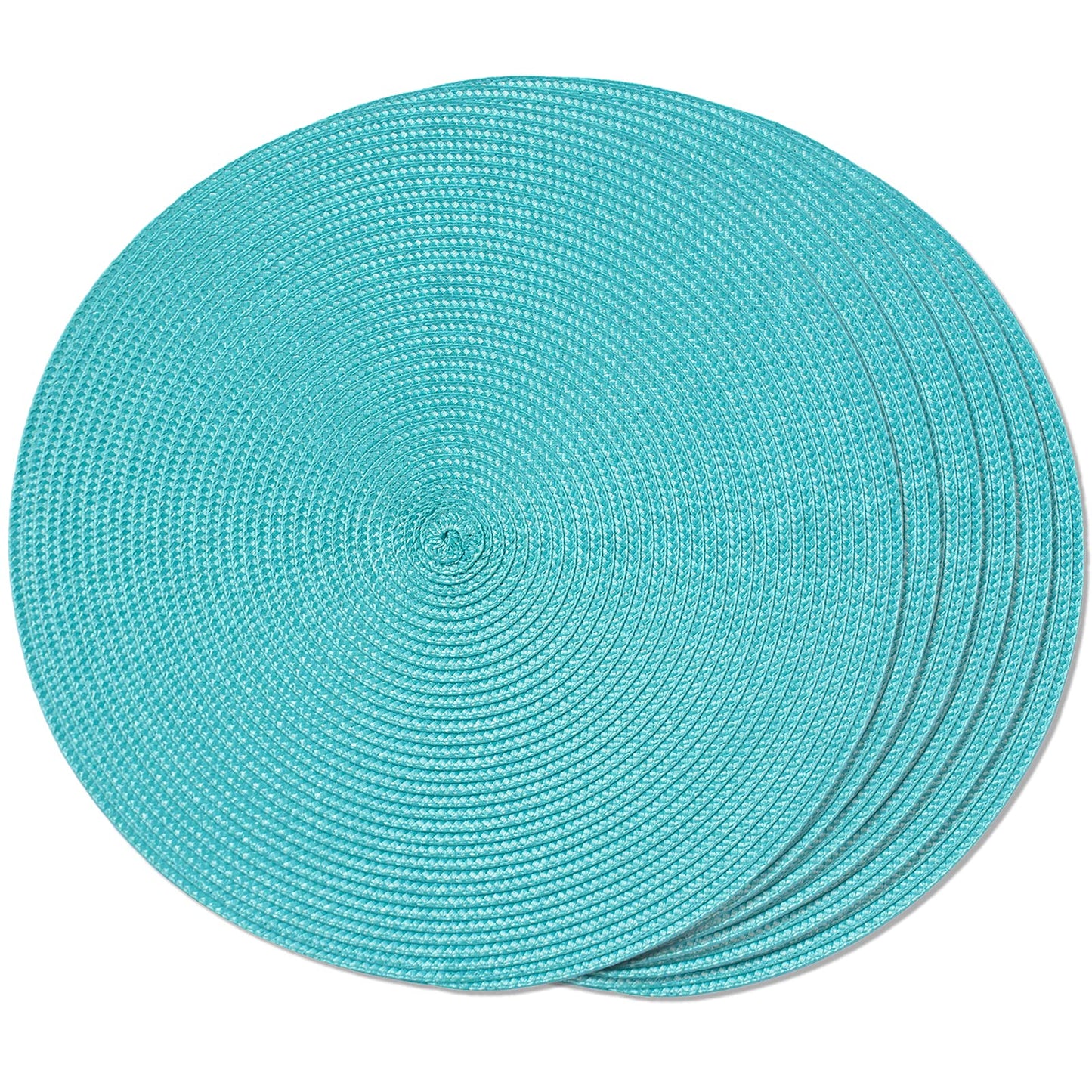FunWheat Round Braided Placemats Set of 6 Table Mats for Dining Tables Woven Washable Non-Slip Place mats 15 in(Blue, 6pcs)