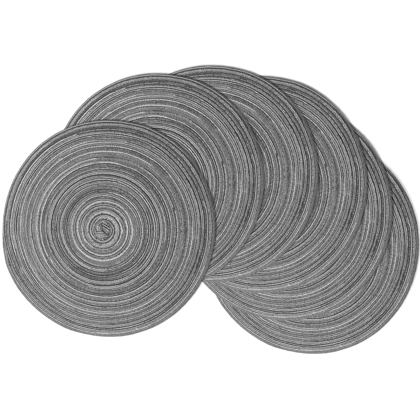 Braided Round Placemats Set of 6, Woven Washable Non-Slip Table Mats for Kitchen Dining, 15 Inch, Heat Resistant - Natural Fabric Indoor Outdoor Place Mats(Beige)