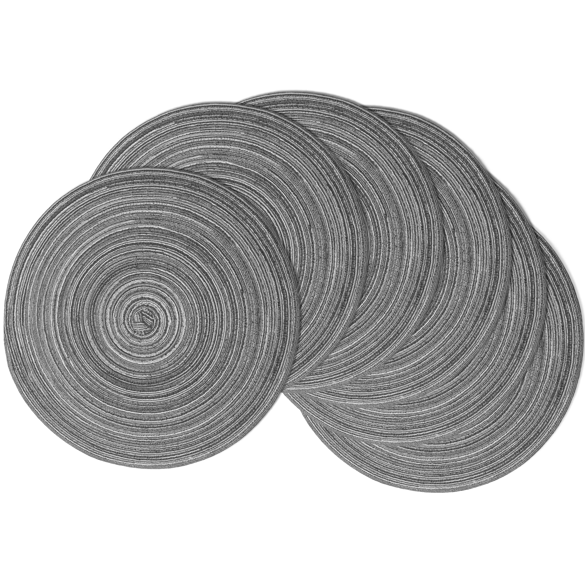 Braided Round Placemats Set of 6, Woven Washable Non-Slip Table Mats for Kitchen Dining, 15 Inch, Heat Resistant - Natural Fabric Indoor Outdoor Place Mats(Beige)