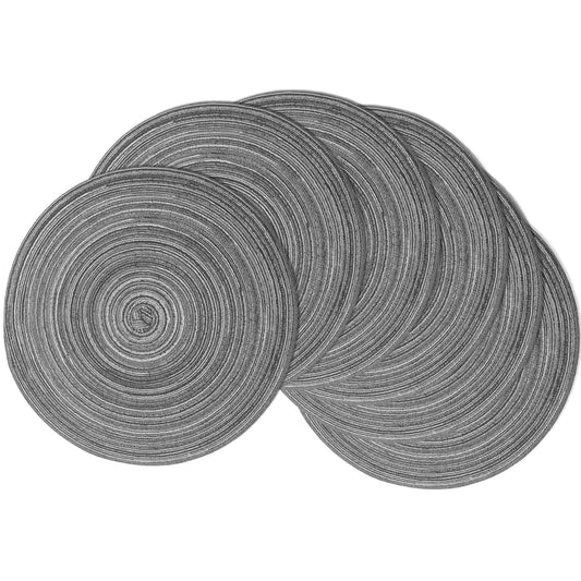 Braided Round Placemats Set of 6, Woven Washable Non-Slip Table Mats for Kitchen Dining, 15 Inch, Heat Resistant - Natural Fabric Indoor Outdoor Place Mats(Beige)