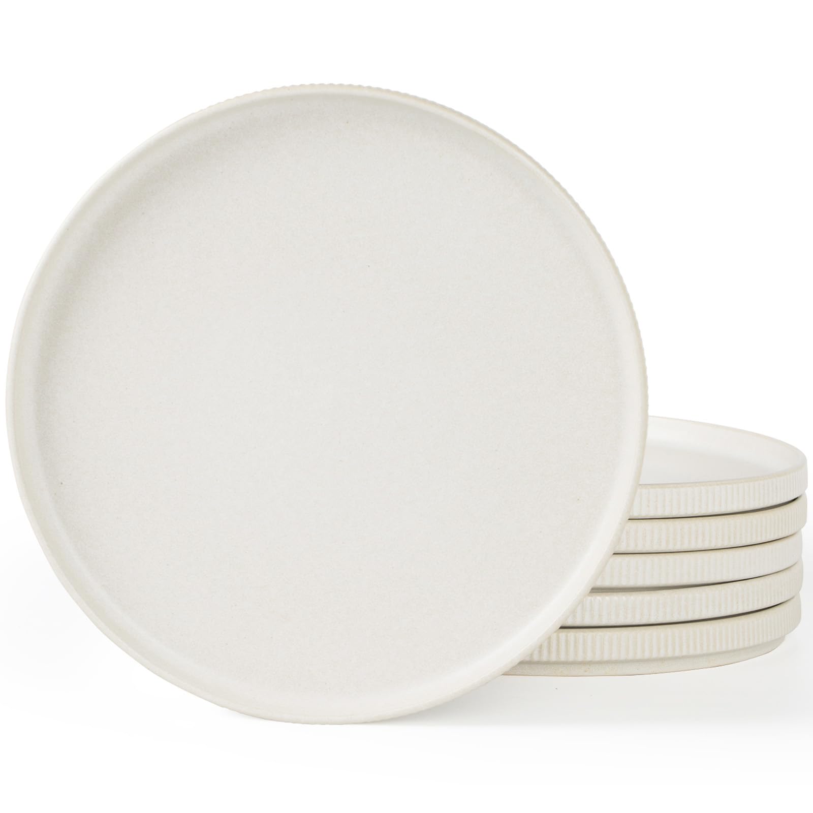 famiware Star Salad Plates for 6, 8 inches Plate Set, Stoneware Dinnerware, Small Dinner Plates for Dessert, Salad, Appetizer, Cappuccino White