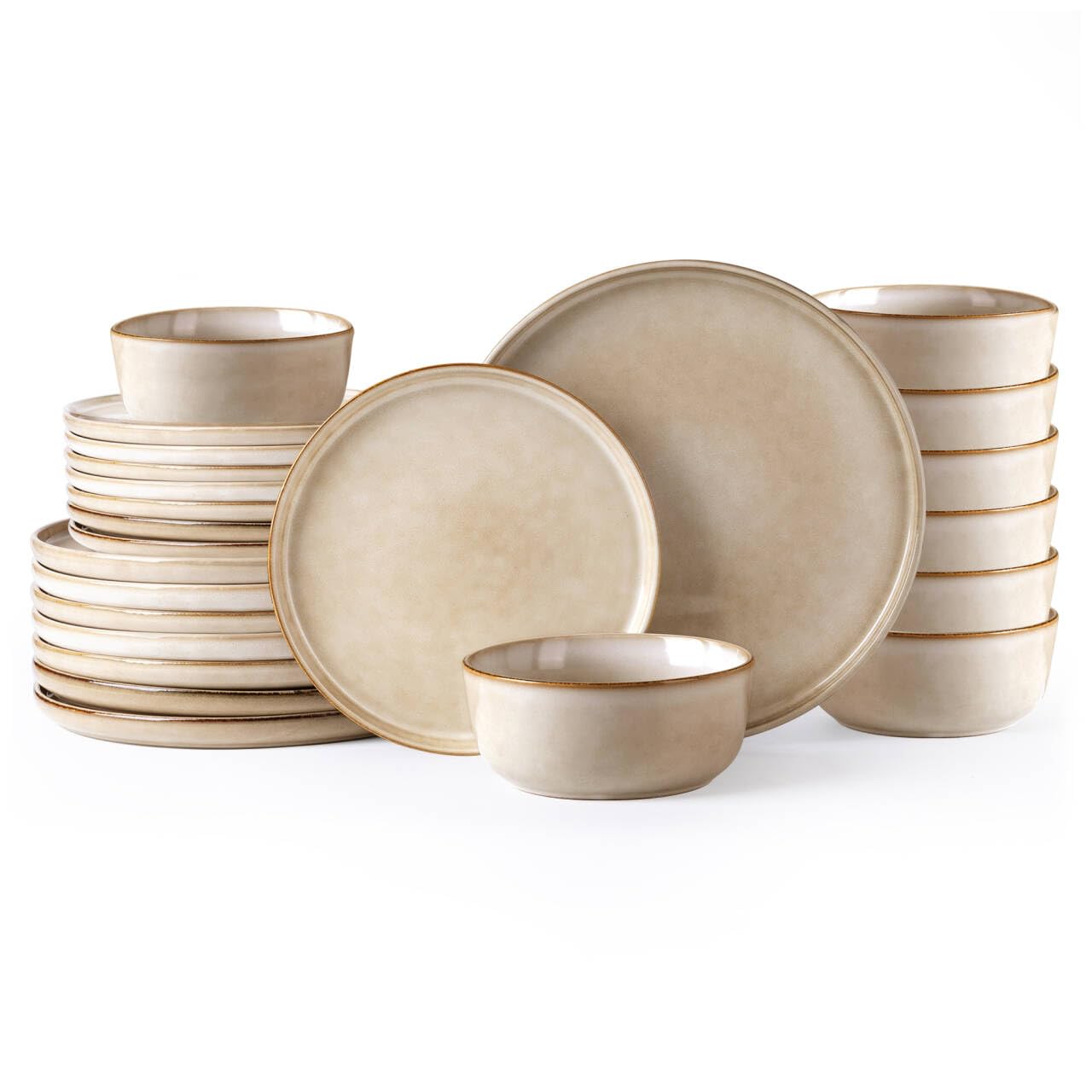 AmorArc Stoneware Dinnerware Sets,Round Reactive Glaze Ceramic Plates and Bowls Set,Highly Chip and Crack Resistant | Dishwasher & Microwave Safe Dishes,Service for 4 (12pc)