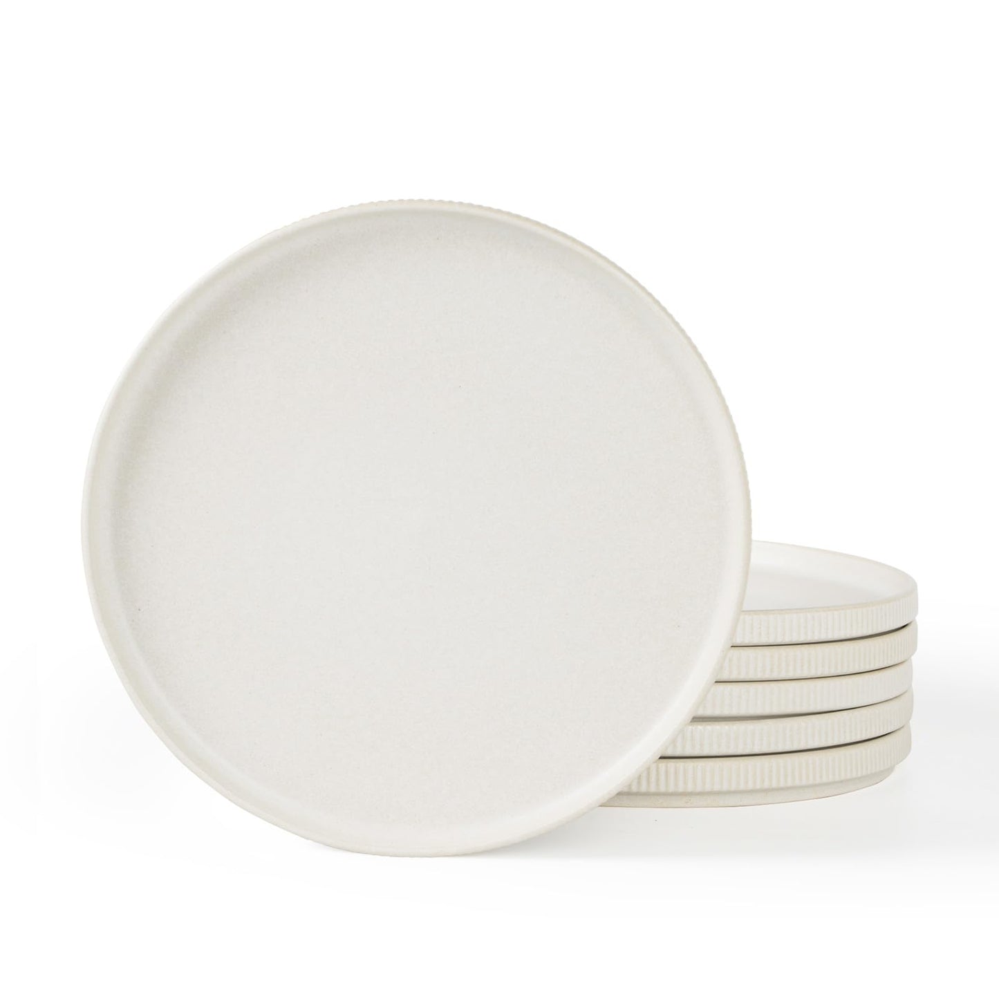 famiware Star Salad Plates for 6, 8 inches Plate Set, Stoneware Dinnerware, Small Dinner Plates for Dessert, Salad, Appetizer, Cappuccino White