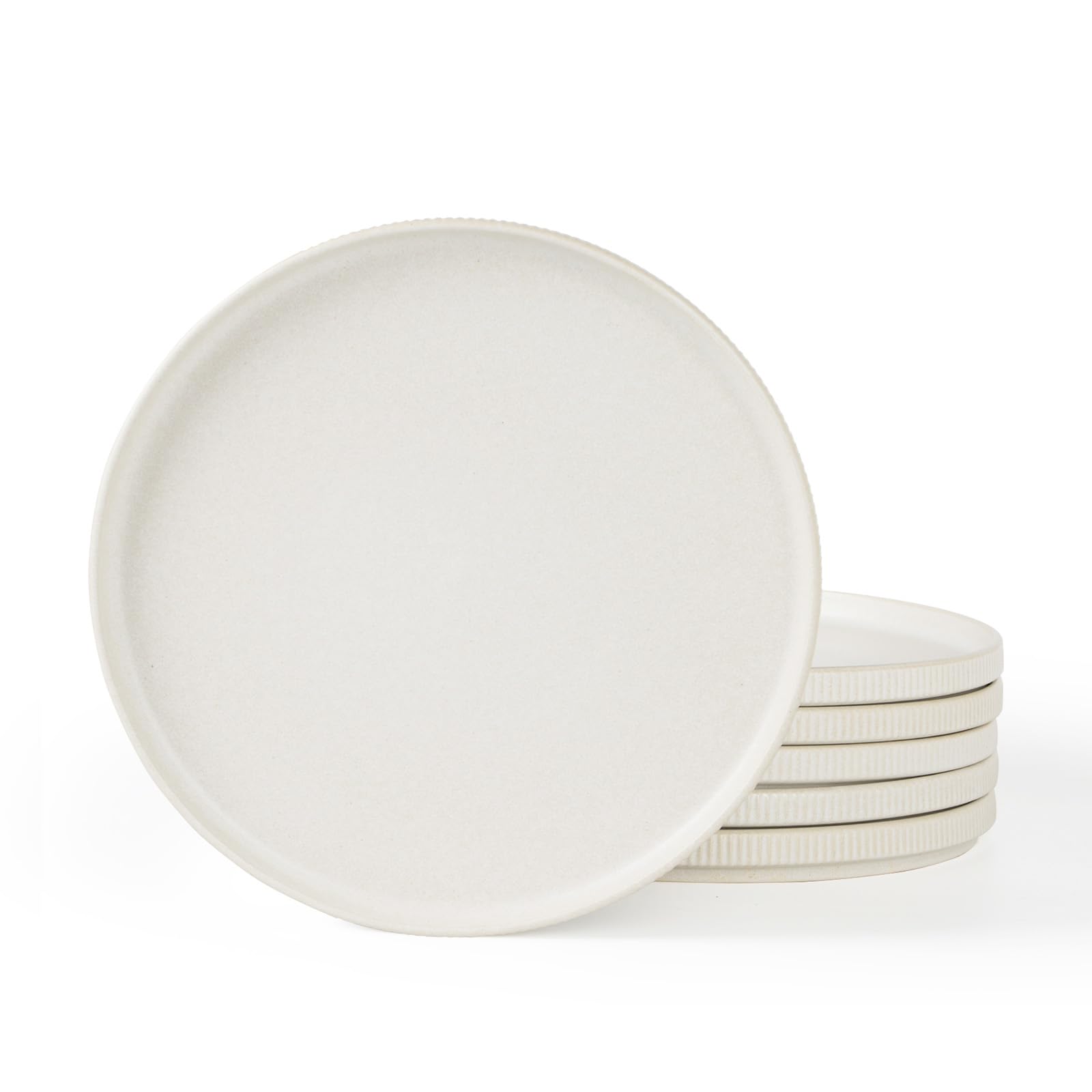 famiware Star Salad Plates for 6, 8 inches Plate Set, Stoneware Dinnerware, Small Dinner Plates for Dessert, Salad, Appetizer, Cappuccino White