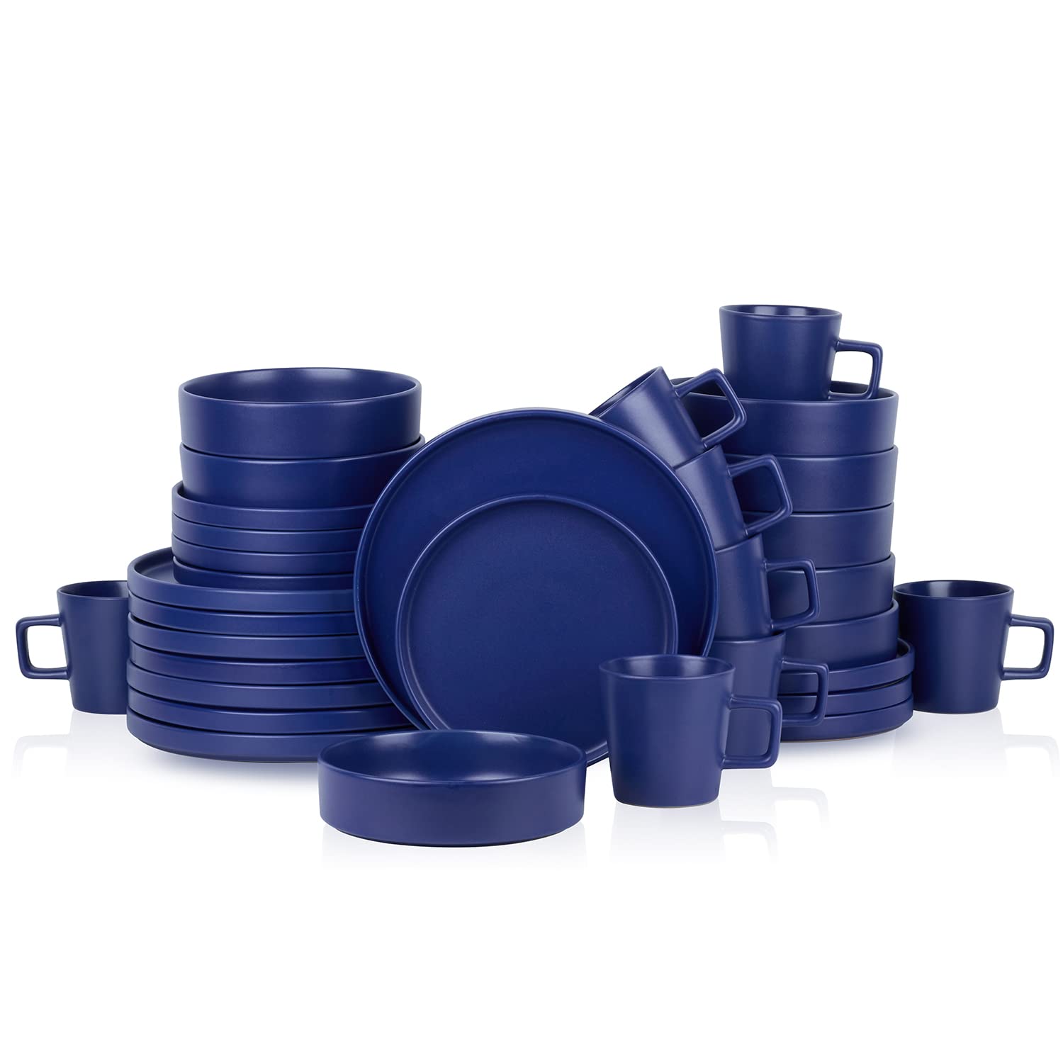 Stone Lain Celina Stoneware 16 Piece Dinnerware Set, Plates and Bowls, Black Matte Dish, Service for 4 – Minimalist Round Style, Microwave & Dishwasher Safe