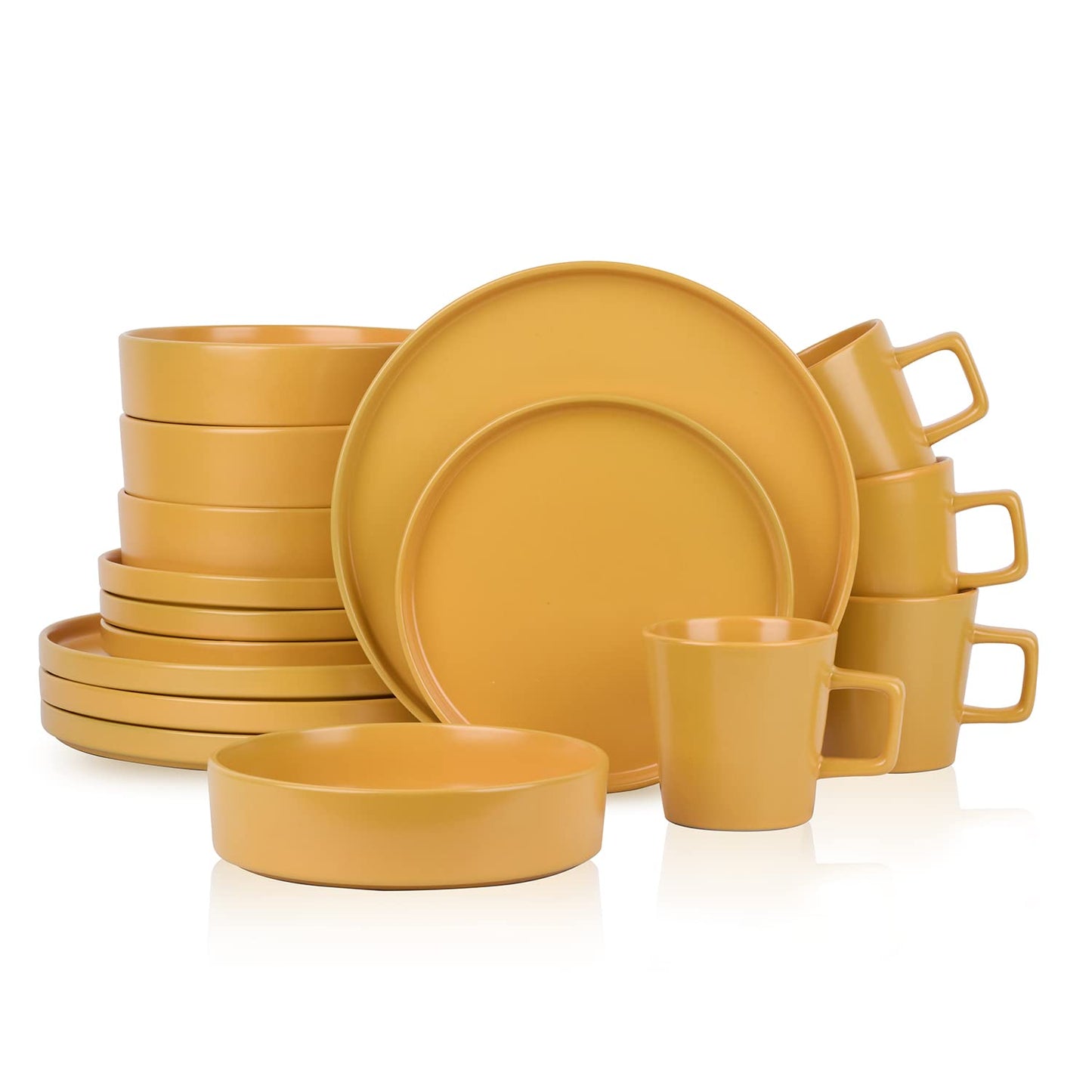 Stone Lain Celina Stoneware 16 Piece Dinnerware Set, Plates and Bowls, Black Matte Dish, Service for 4 – Minimalist Round Style, Microwave & Dishwasher Safe