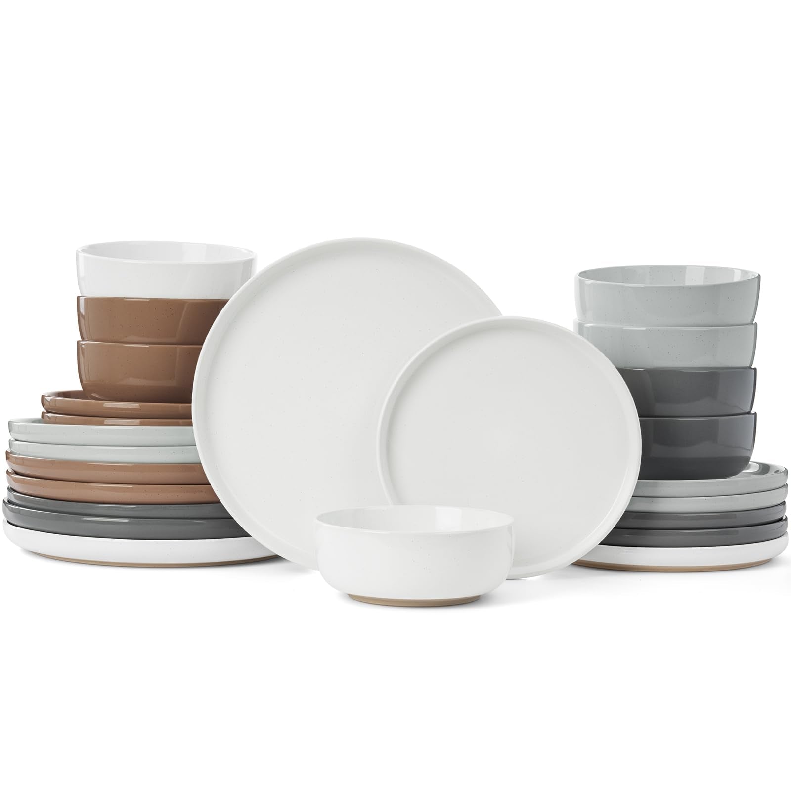 Famiware Milkyway Plates and Bowls Set, 12 Pieces Dinnerware Sets, Dishes Set for 4, Light Gray
