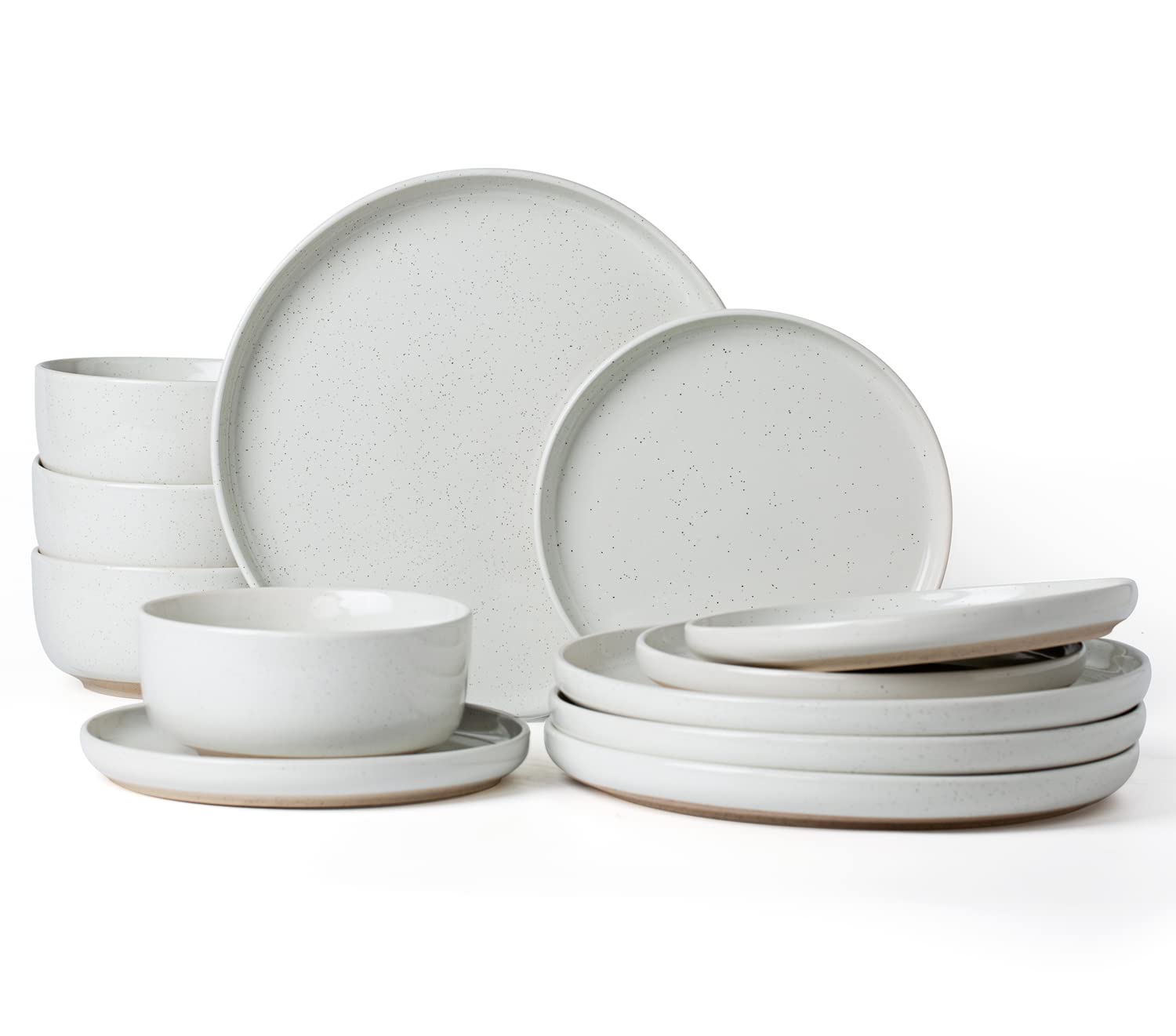 Famiware Milkyway Plates and Bowls Set, 12 Pieces Dinnerware Sets, Dishes Set for 4, Light Gray