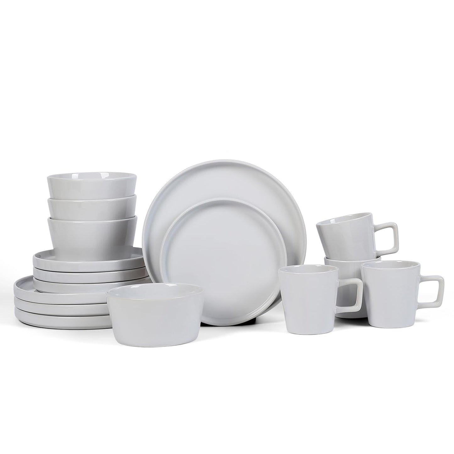 Stone Lain Celina Stoneware 16 Piece Dinnerware Set, Plates and Bowls, Black Matte Dish, Service for 4 – Minimalist Round Style, Microwave & Dishwasher Safe