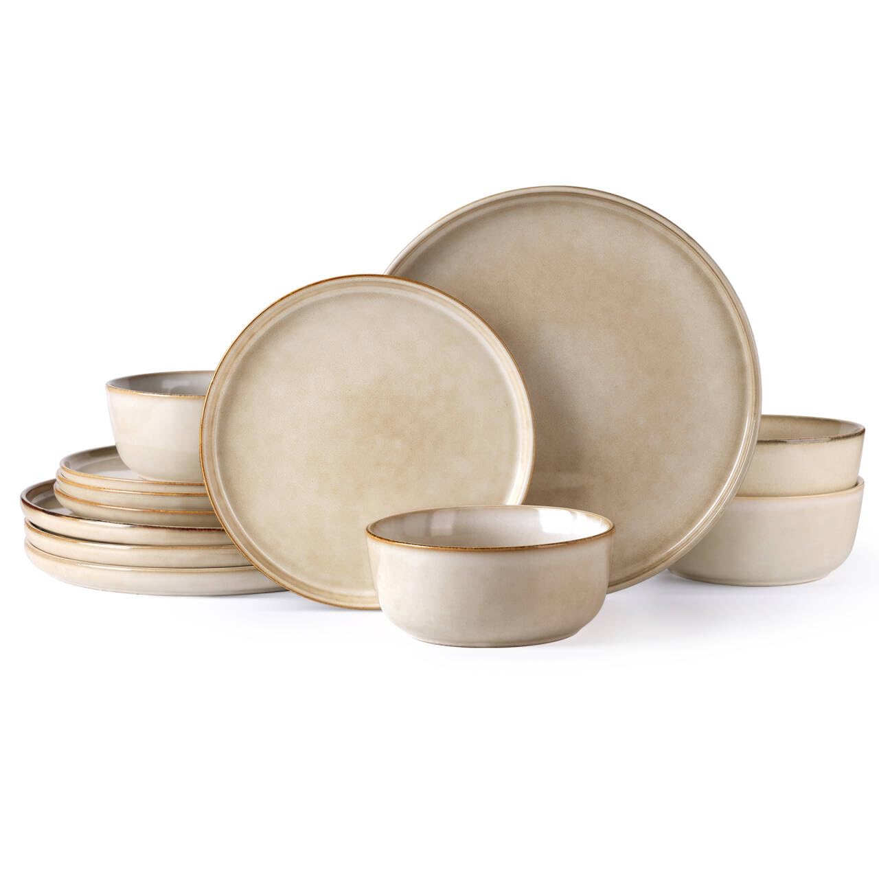 AmorArc Stoneware Dinnerware Sets,Round Reactive Glaze Ceramic Plates and Bowls Set,Highly Chip and Crack Resistant | Dishwasher & Microwave Safe Dishes,Service for 4 (12pc)