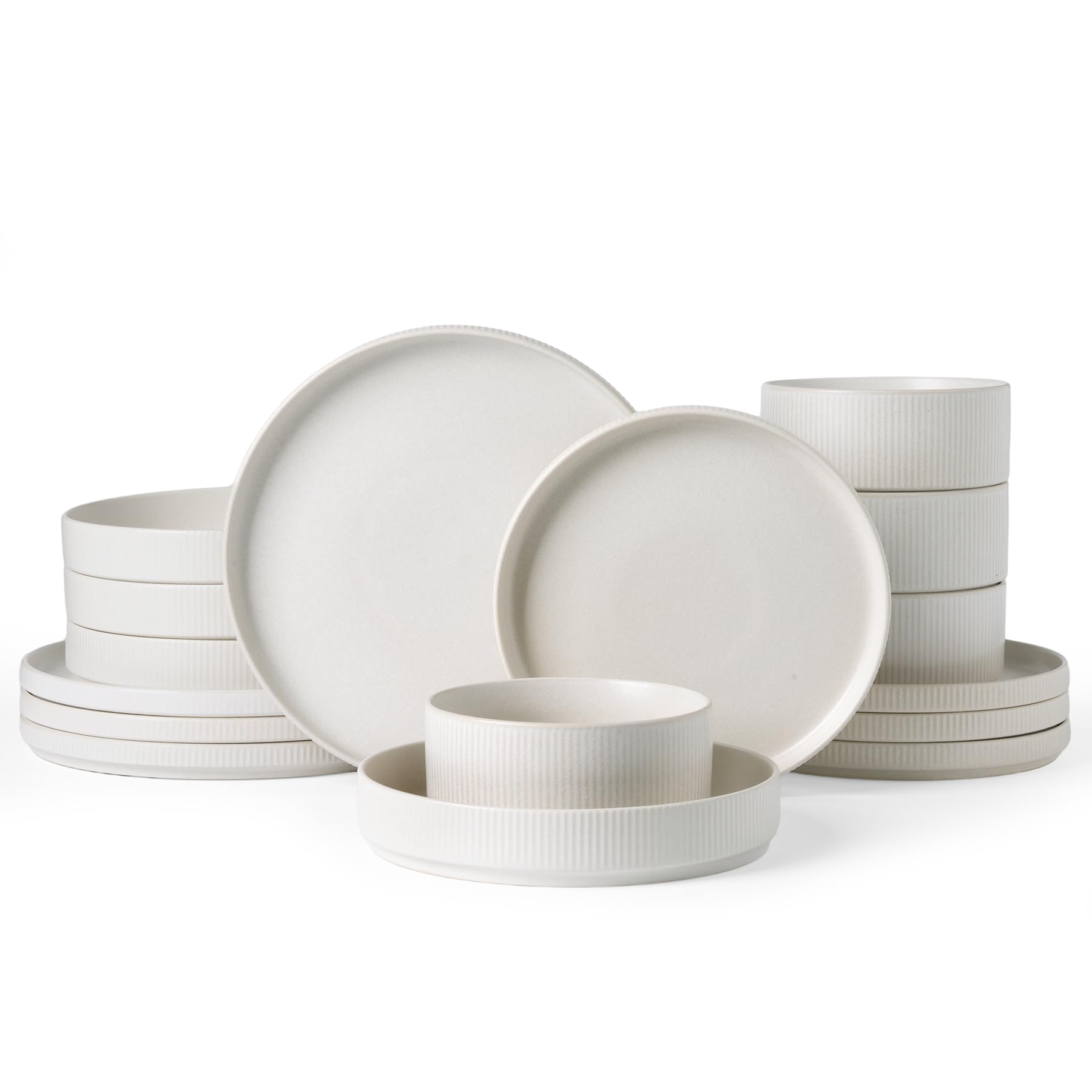 Famiware Star Dinnerware Sets, Plates and Bowls Set for 4, 12 Pieces Ribbed Dishes - Chip and Scratch Resistant, Microwave and Dishwasher Safe Tableware, Smoky Blue