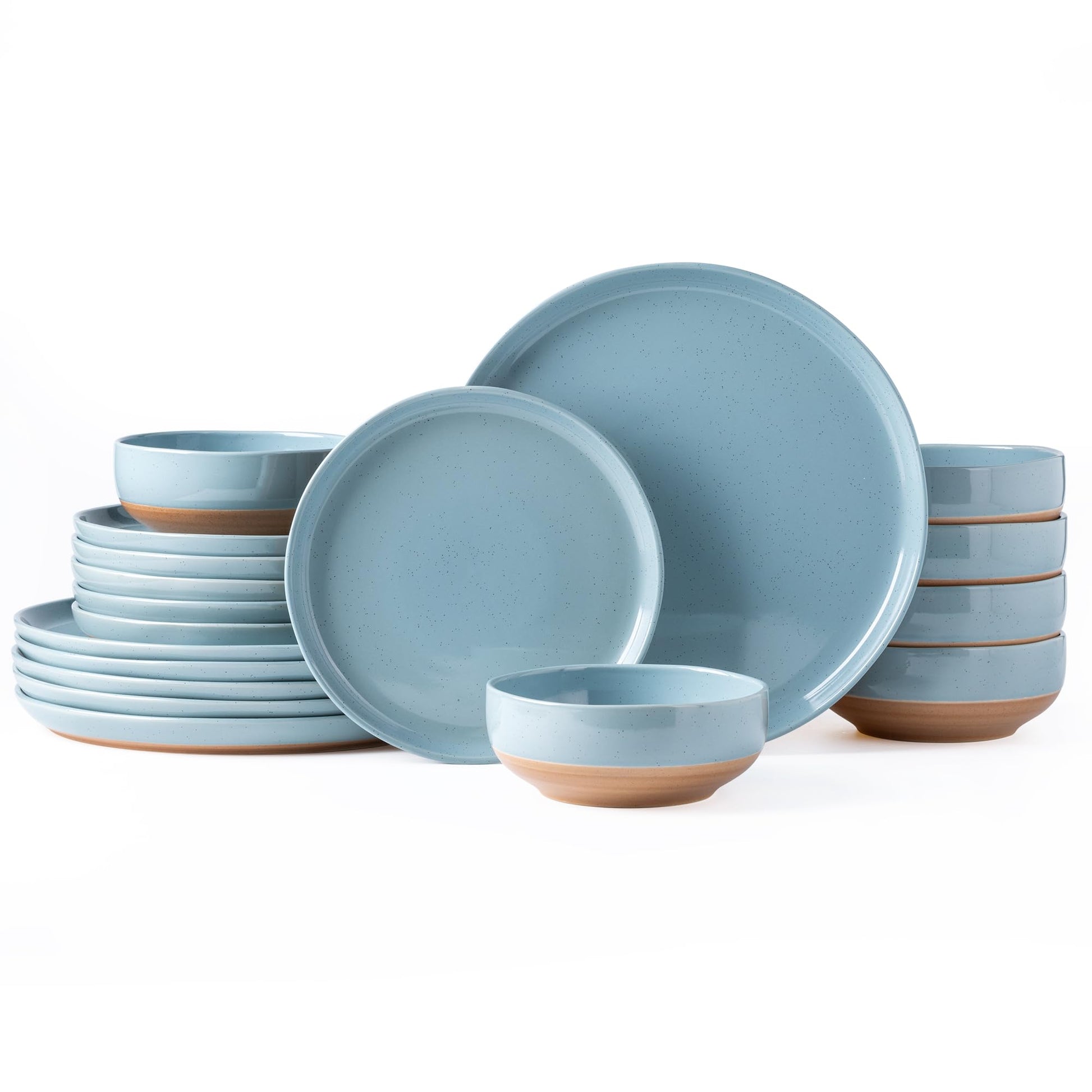 AmorArc Ceramic Dinnerware Sets for 4, 12 Pieces Handpainted Plates and Bowls Set with Rustic Terracotta Underside, Scratch Resistant Stoneware Dishes Set, Dishwasher & Microwave Safe, Gray