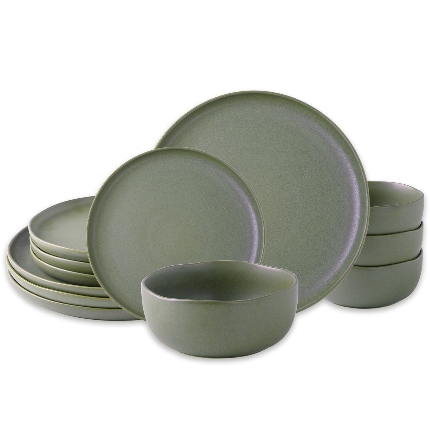 AmorArc Ceramic Dinnerware Sets, Wavy Rim Stoneware Plates and Bowls Sets, Highly Chip and Crack Resistant | Dishwasher & Microwave & Oven Safe Dishes set, Service for 4 (12pc)