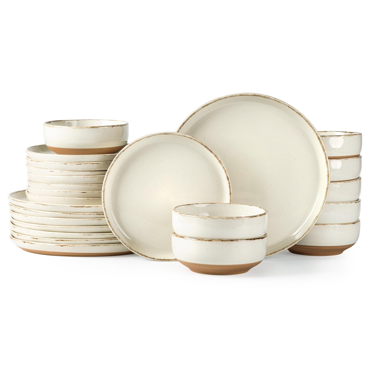 AmorArc Ceramic Dinnerware Sets for 4, 12 Pieces Handpainted Plates and Bowls Set with Rustic Terracotta Underside, Scratch Resistant Stoneware Dishes Set, Dishwasher & Microwave Safe, Gray