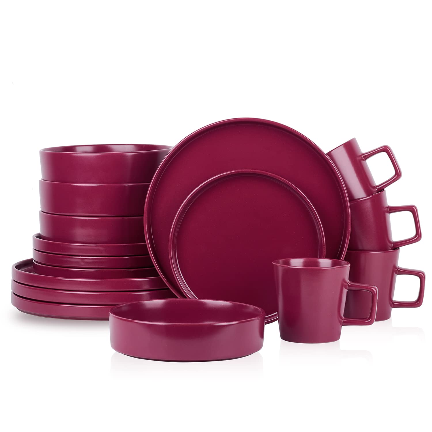 Stone Lain Celina Stoneware 16 Piece Dinnerware Set, Plates and Bowls, Black Matte Dish, Service for 4 – Minimalist Round Style, Microwave & Dishwasher Safe