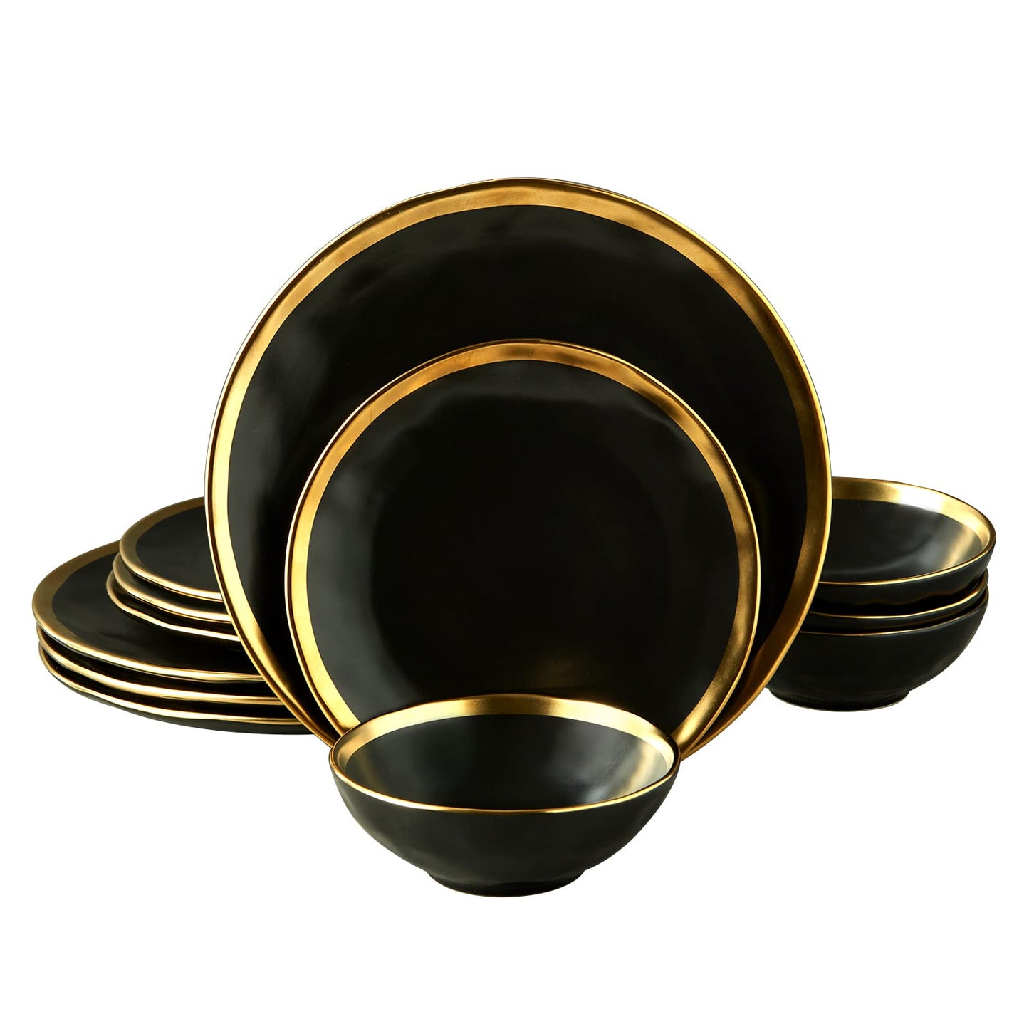 Porcelain Luxury Dinnerware Sets, Modern Plates and Bowls Sets for 4, Highly Chip and Crack Resistant, Grey and Gold Rim China Dishes Set for Wedding Anniversary