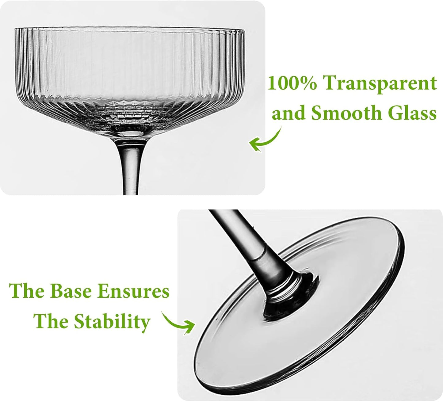 4 Pcs Ribbed Coupe Glasses, 10 oz Vintage Coupe Glass Set, Unique Martini Glass, Classic Cocktail Galssware, Bar Drinking Glasses Set Pefect for Cocktail, Wine, Champagne & Gift