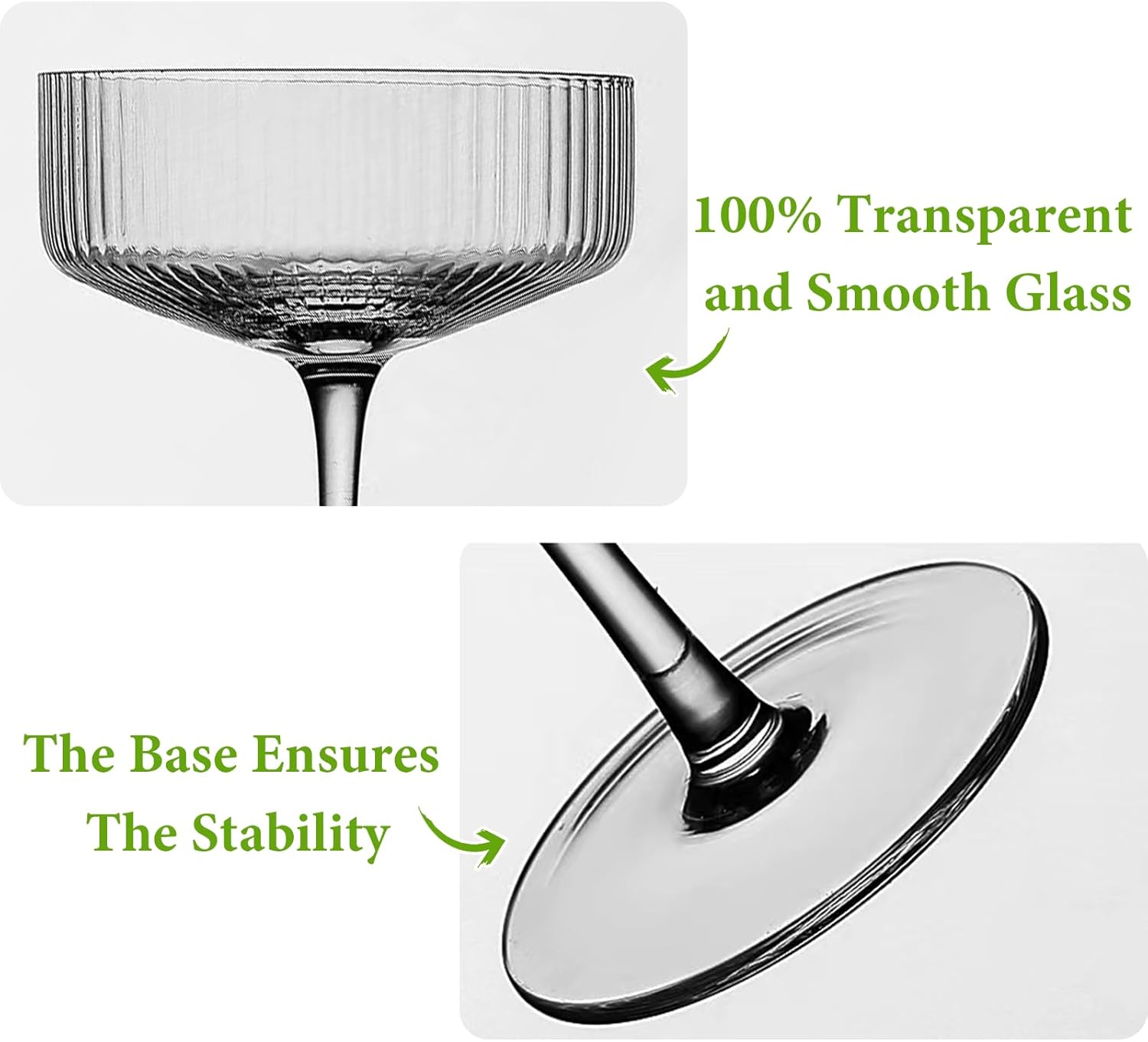 4 Pcs Ribbed Coupe Glasses, 10 oz Vintage Coupe Glass Set, Unique Martini Glass, Classic Cocktail Galssware, Bar Drinking Glasses Set Pefect for Cocktail, Wine, Champagne & Gift