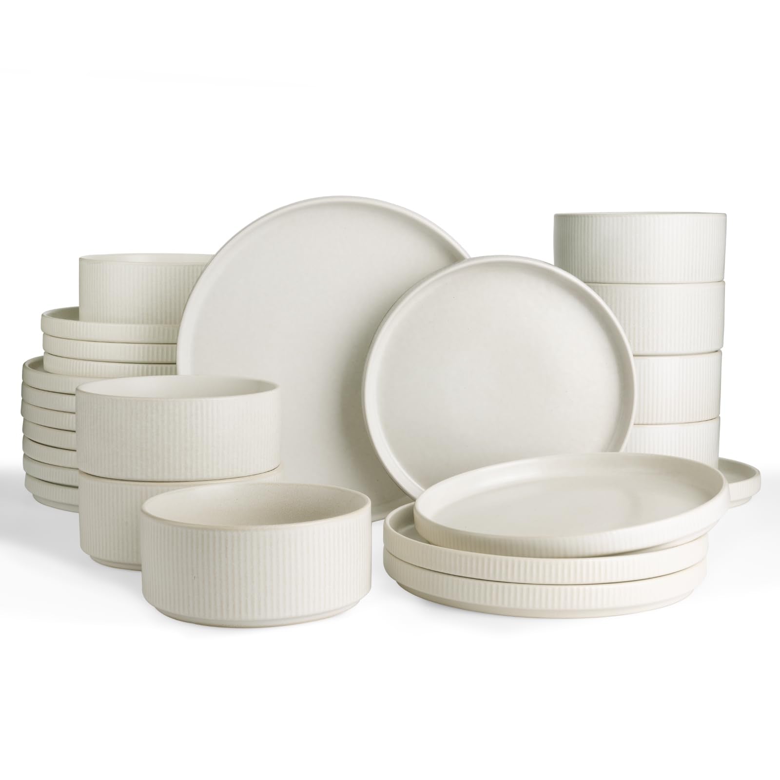 Famiware Star Dinnerware Sets, Plates and Bowls Set for 4, 12 Pieces Ribbed Dishes - Chip and Scratch Resistant, Microwave and Dishwasher Safe Tableware, Smoky Blue