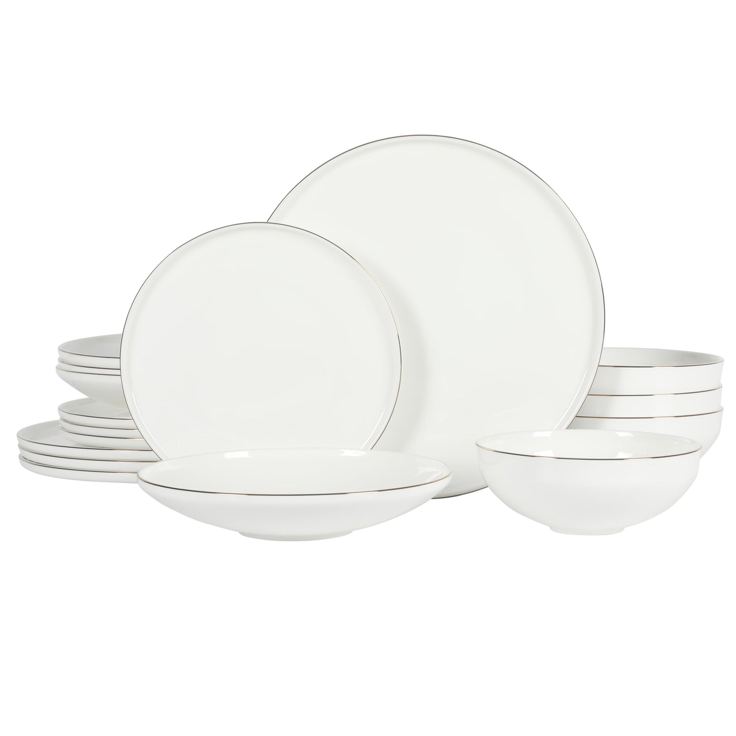 Gibson Elite Kings Road Double Plates and Bowl Organic Round Porcelain Dinnerware Set - Matte Black w/Gold Rim
