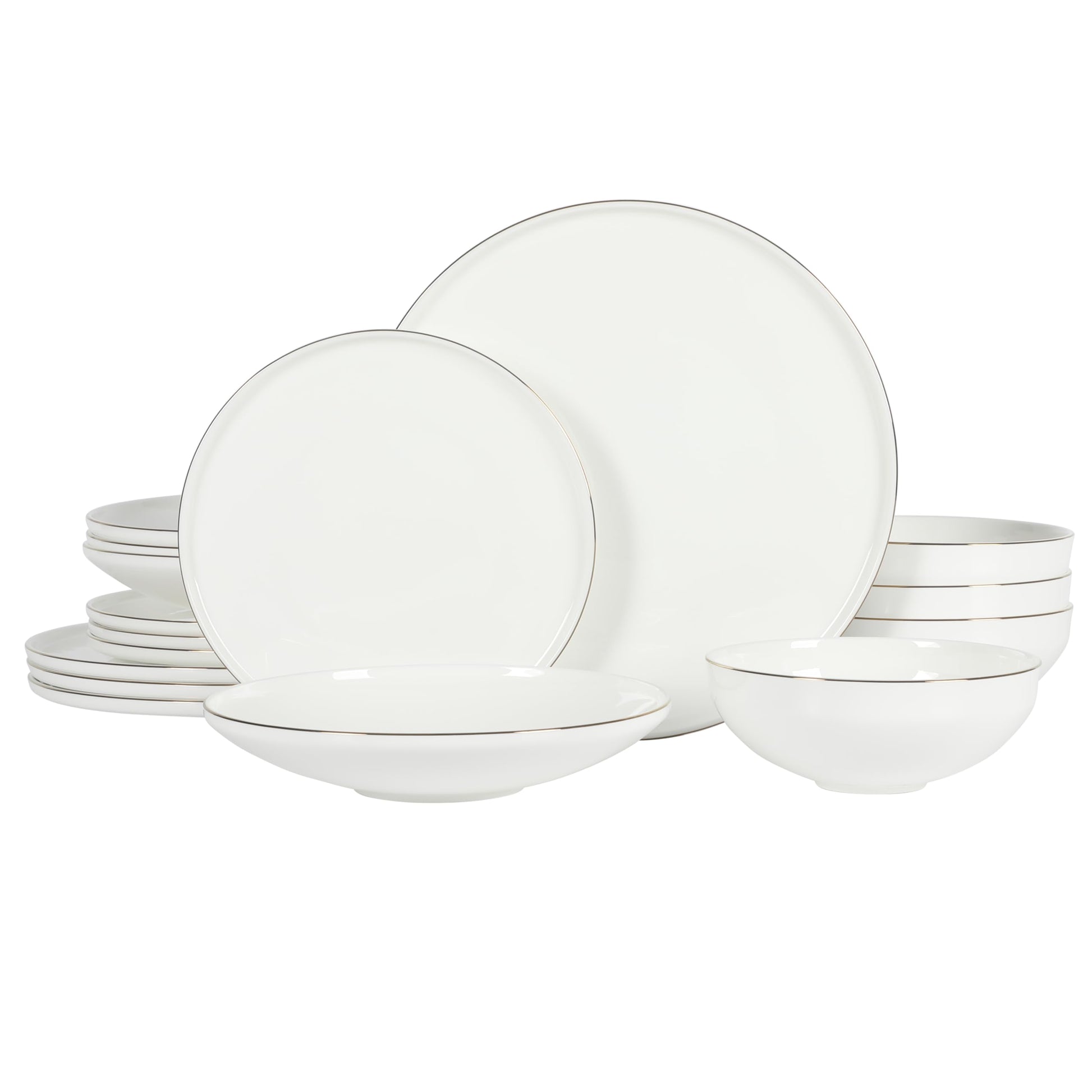 Gibson Elite Kings Road Double Plates and Bowl Organic Round Porcelain Dinnerware Set - Matte Black w/Gold Rim
