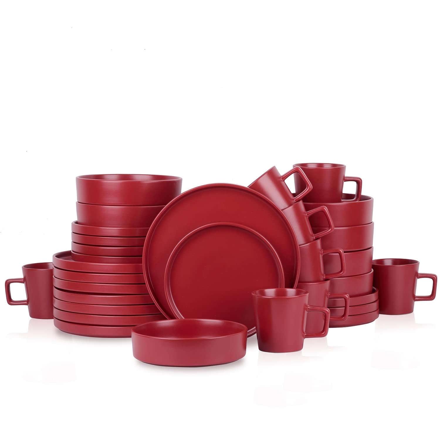 Stone Lain Celina Stoneware 16 Piece Dinnerware Set, Plates and Bowls, Black Matte Dish, Service for 4 – Minimalist Round Style, Microwave & Dishwasher Safe