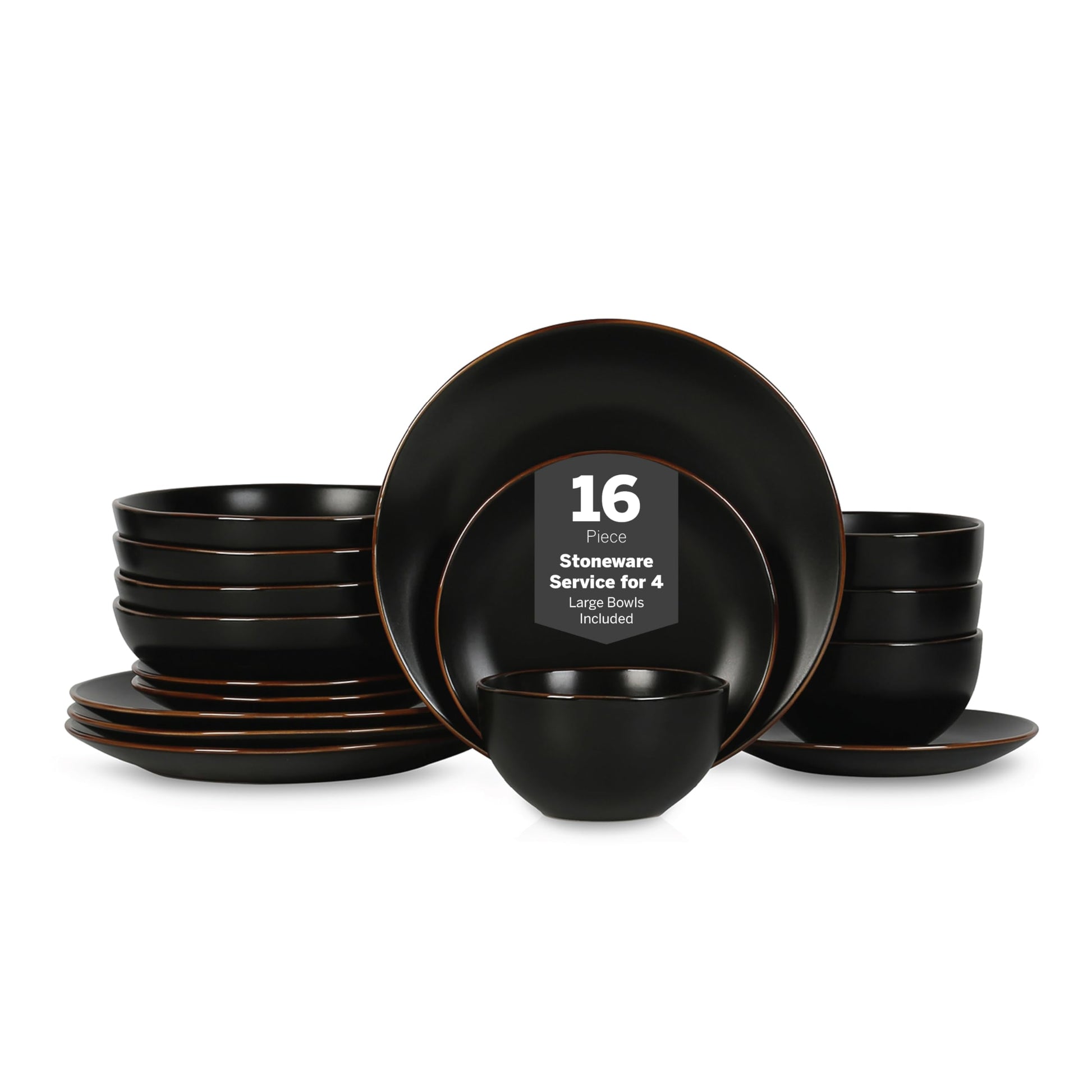 Stone Lain, Stoneware, Service for 4, Light Green, Plates and Bowls Sets, Dinnerware Set with 4 Dinner - & 4 Salad Plates, 4 Pasta - & 4 Round Bowls, Dishwasher & Microwave Safe, 16-Piece