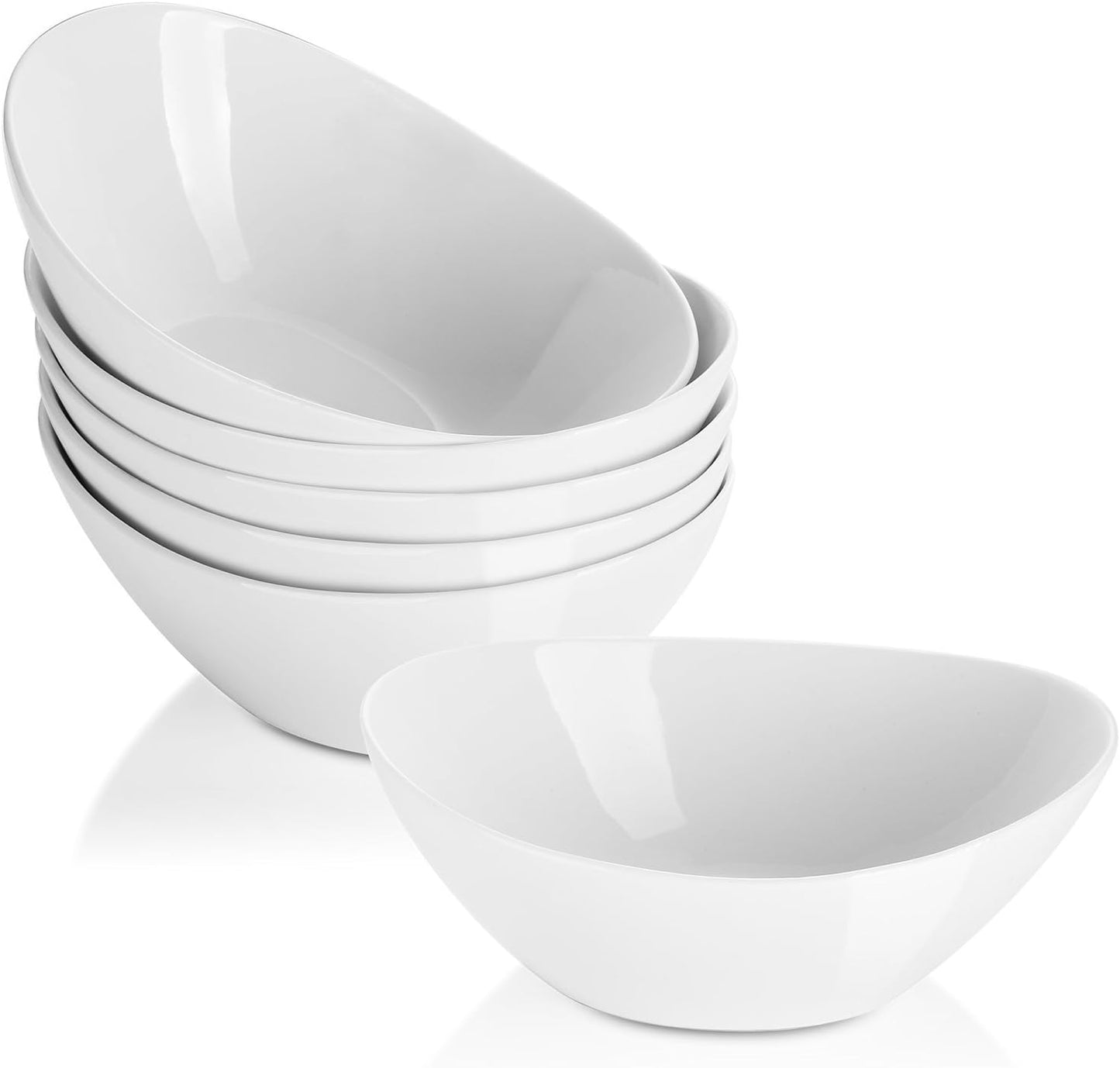 LIFVER Dessert Bowls, 16 Ounce Serving Bowls for Side Salad, Soup, Cereal, Ice Cream, 7 inch Porcelain White Bowls Set, Dishwasher & Microwave Safe Kitchen Bowls, Set of 6