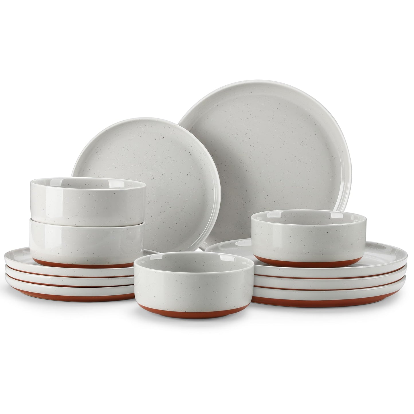 MALACASA Plates and Bowls Sets, 12 Pieces Modern Stoneware Dinnerware Set for 4 Kitchen Dinner Set Ceramic Dishware Dishes Set Microwave and Dishwasher Safe, White, Series TARA