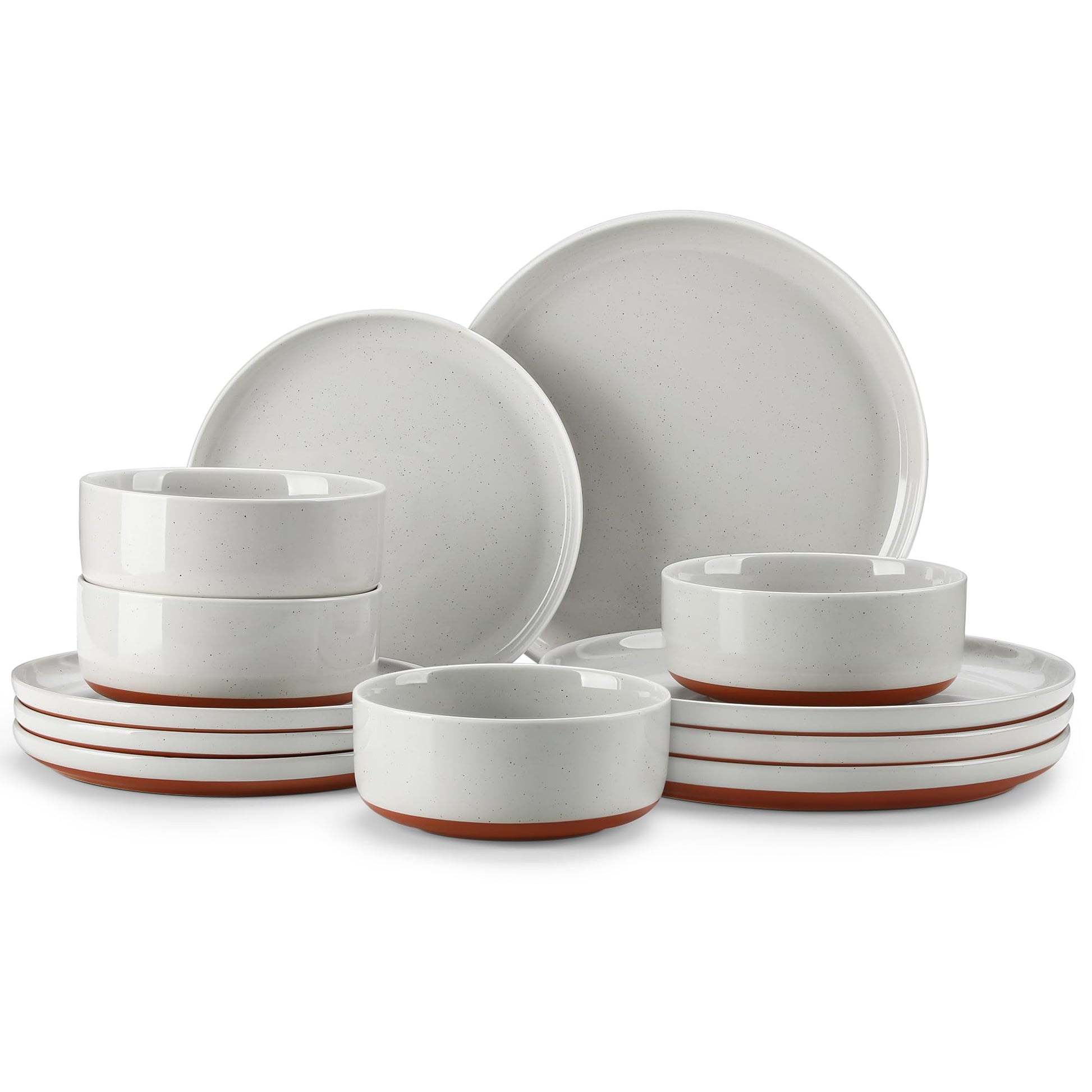 MALACASA Plates and Bowls Sets, 12 Pieces Modern Stoneware Dinnerware Set for 4 Kitchen Dinner Set Ceramic Dishware Dishes Set Microwave and Dishwasher Safe, White, Series TARA