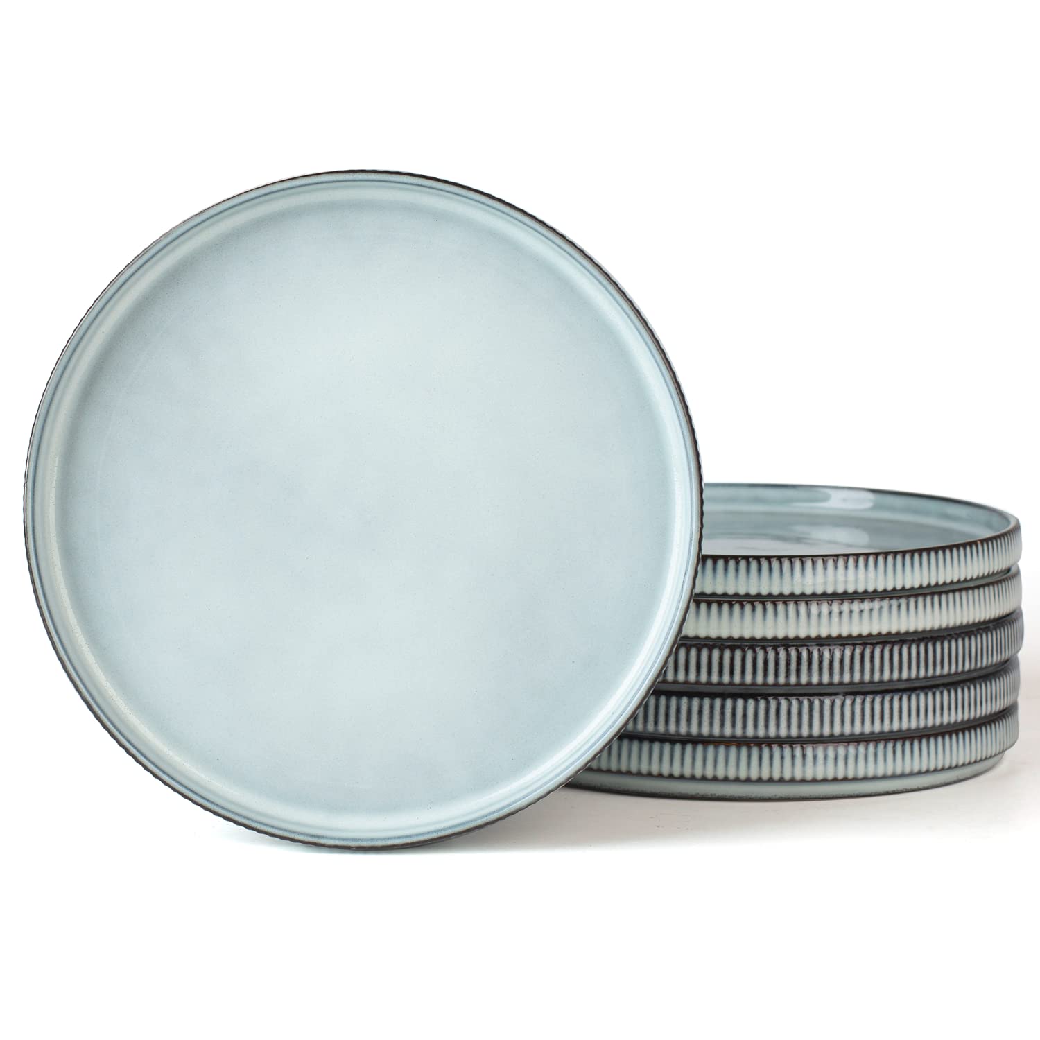 famiware Star Salad Plates for 6, 8 inches Plate Set, Stoneware Dinnerware, Small Dinner Plates for Dessert, Salad, Appetizer, Cappuccino White