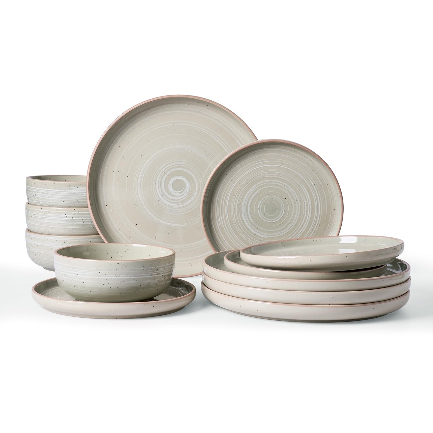 Famiware Milkyway Plates and Bowls Set, 12 Pieces Dinnerware Sets, Dishes Set for 4, Light Gray