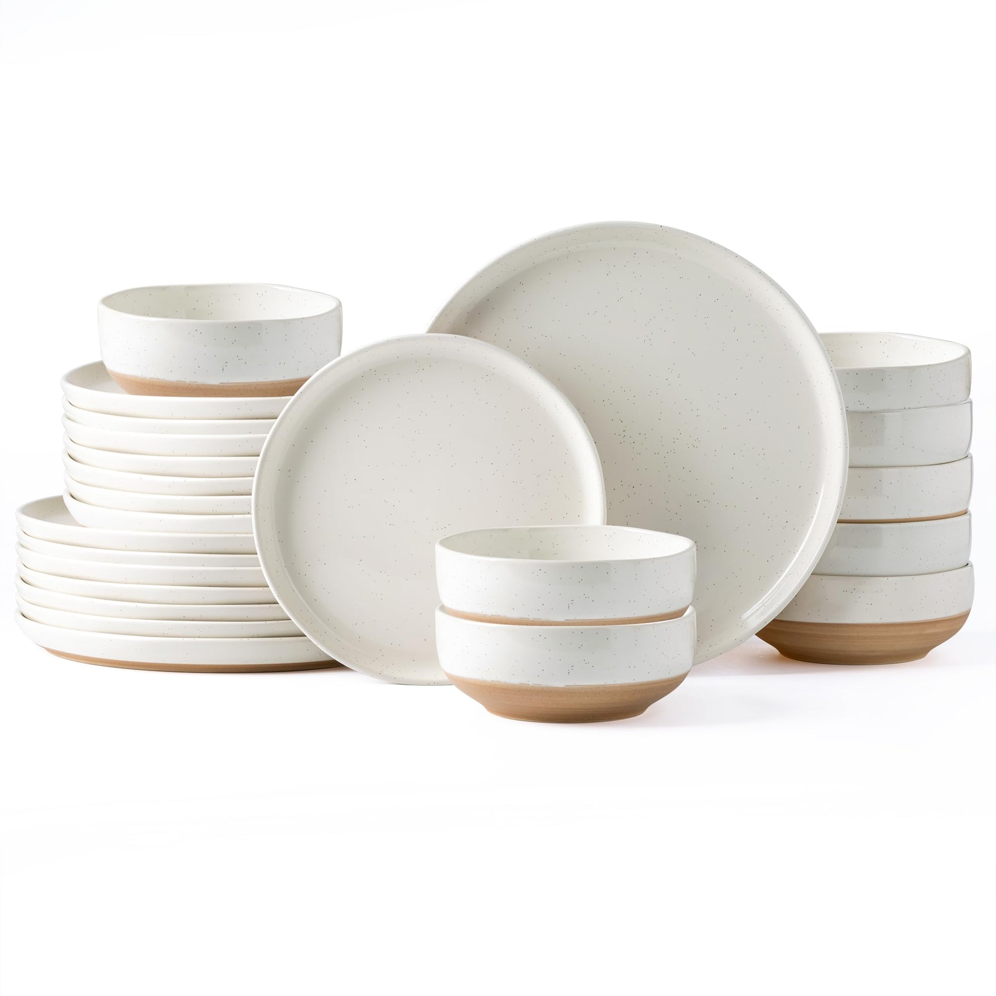 AmorArc Ceramic Dinnerware Sets for 4, 12 Pieces Handpainted Plates and Bowls Set with Rustic Terracotta Underside, Scratch Resistant Stoneware Dishes Set, Dishwasher & Microwave Safe, Gray