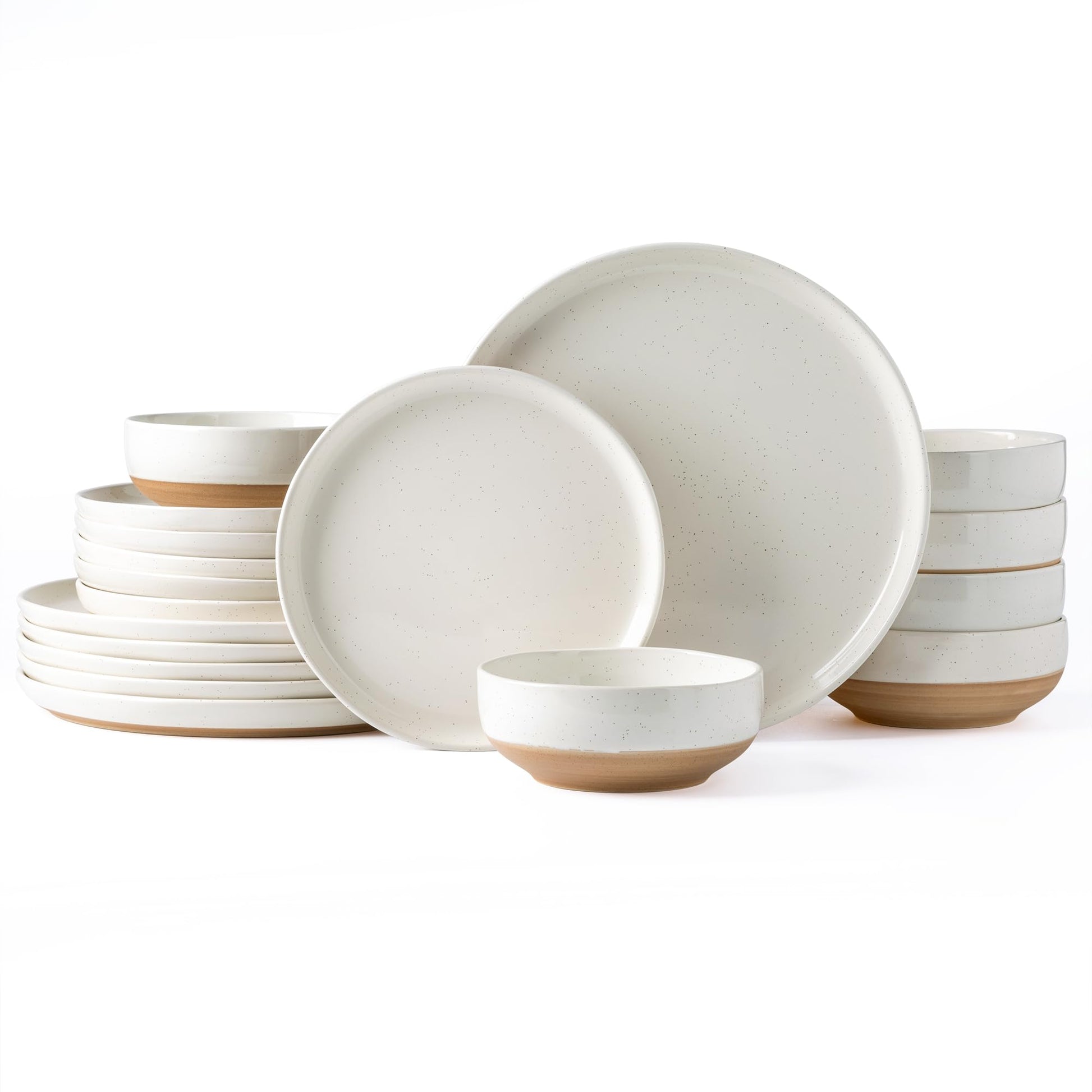 AmorArc Ceramic Dinnerware Sets for 4, 12 Pieces Handpainted Plates and Bowls Set with Rustic Terracotta Underside, Scratch Resistant Stoneware Dishes Set, Dishwasher & Microwave Safe, Gray