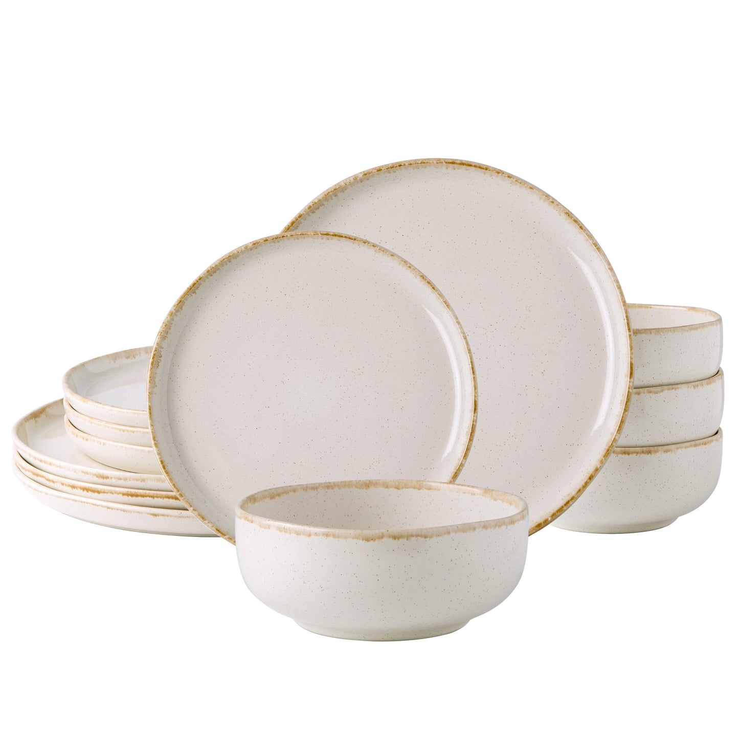 AmorArc Ceramic Dinnerware Sets, Wavy Rim Stoneware Plates and Bowls Sets, Highly Chip and Crack Resistant | Dishwasher & Microwave & Oven Safe Dishes set, Service for 4 (12pc)