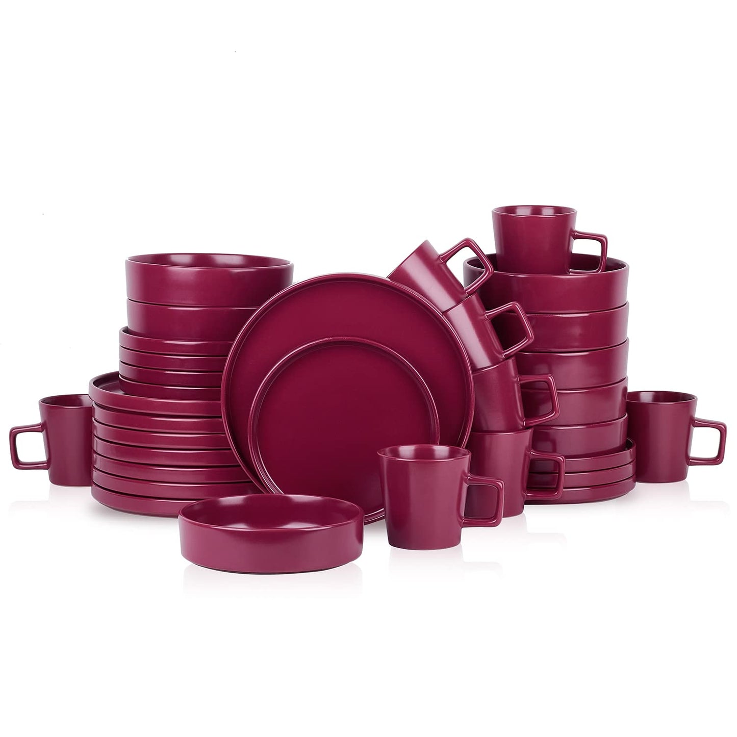 Stone Lain Celina Stoneware 16 Piece Dinnerware Set, Plates and Bowls, Black Matte Dish, Service for 4 – Minimalist Round Style, Microwave & Dishwasher Safe