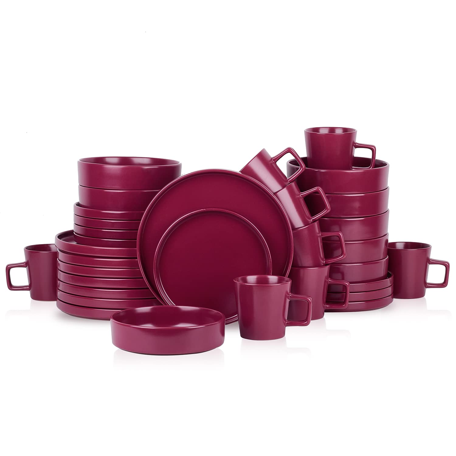 Stone Lain Celina Stoneware 16 Piece Dinnerware Set, Plates and Bowls, Black Matte Dish, Service for 4 – Minimalist Round Style, Microwave & Dishwasher Safe