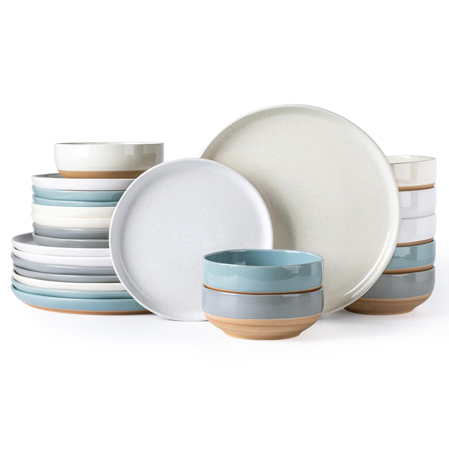 AmorArc Ceramic Dinnerware Sets for 4, 12 Pieces Handpainted Plates and Bowls Set with Rustic Terracotta Underside, Scratch Resistant Stoneware Dishes Set, Dishwasher & Microwave Safe, Gray
