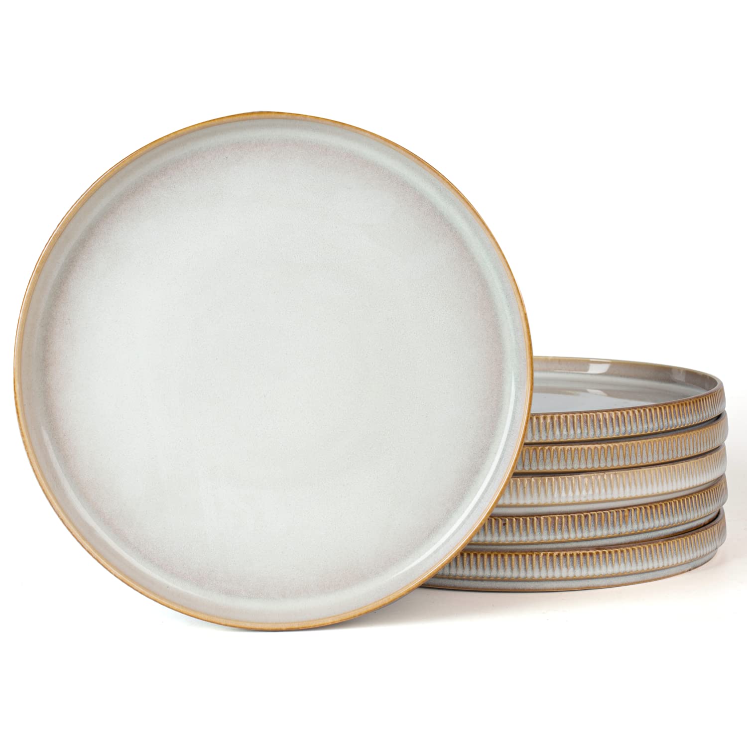 famiware Star Salad Plates for 6, 8 inches Plate Set, Stoneware Dinnerware, Small Dinner Plates for Dessert, Salad, Appetizer, Cappuccino White