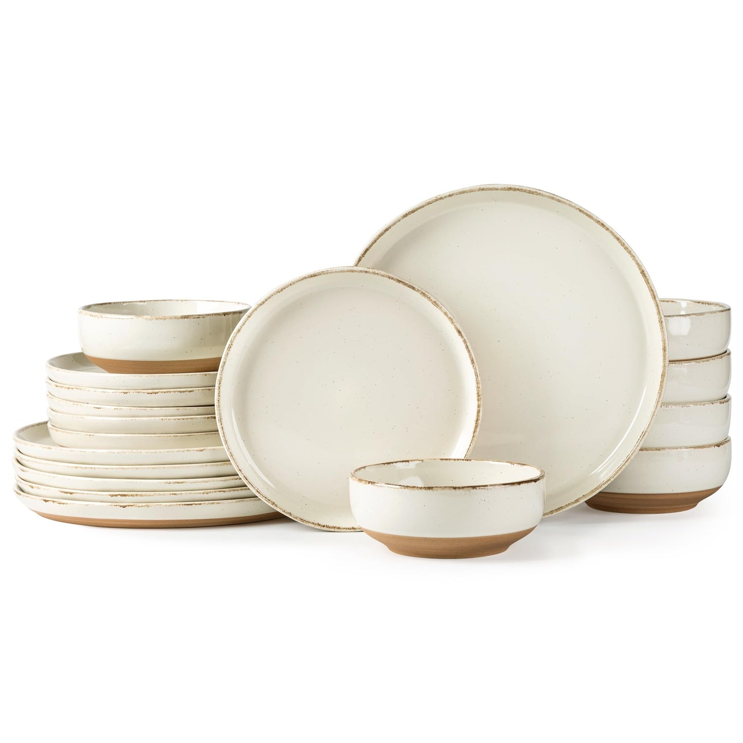 AmorArc Ceramic Dinnerware Sets for 4, 12 Pieces Handpainted Plates and Bowls Set with Rustic Terracotta Underside, Scratch Resistant Stoneware Dishes Set, Dishwasher & Microwave Safe, Gray