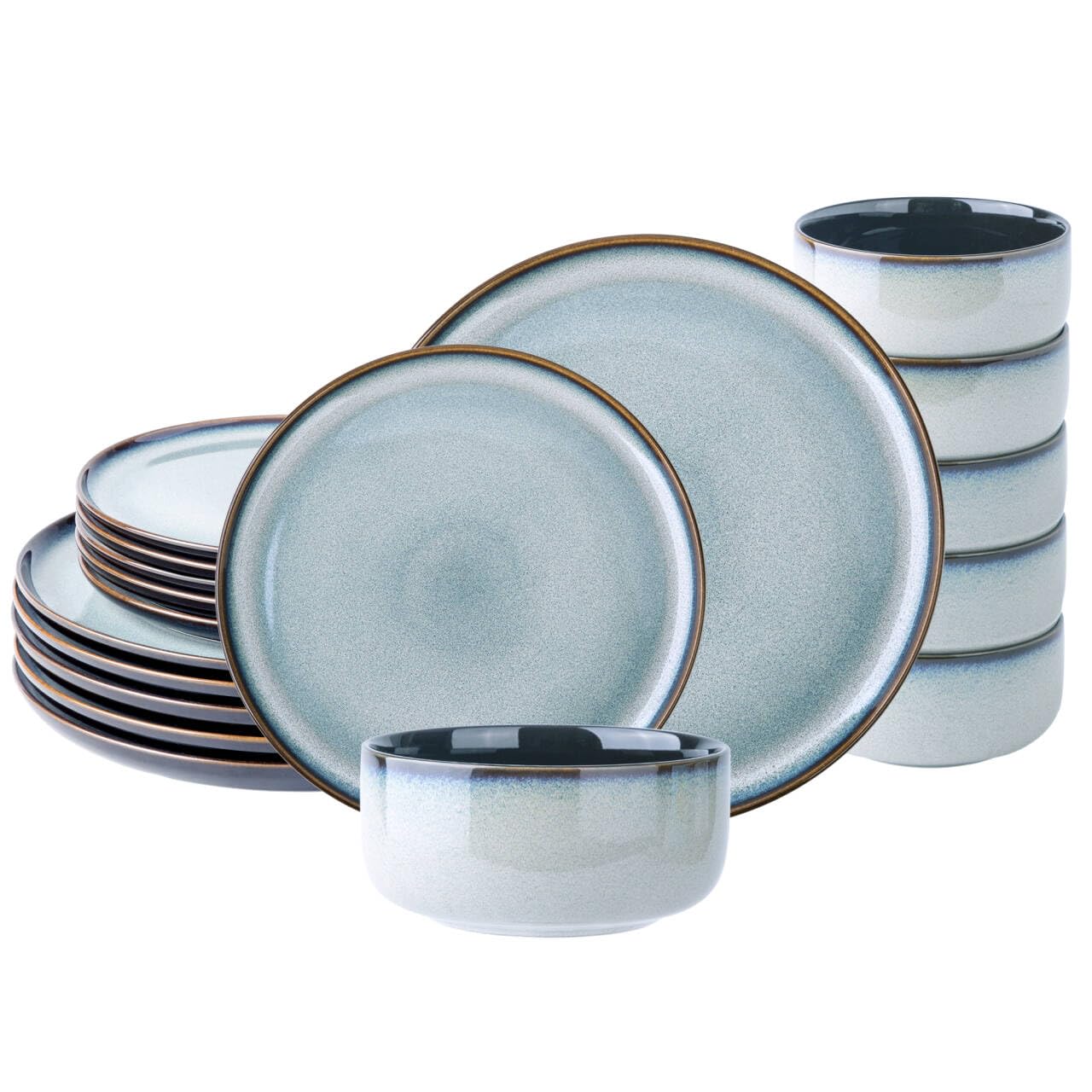 LeRatio Ceramic Dinnerware Sets for 4,12-Piece Plates and Bowls,Handmade Reactive Glaze Dishes Set,Chip Resistant and Scratch Resistant | Oven Dishwasher & Microwave Safe,Service for 4-Kahki